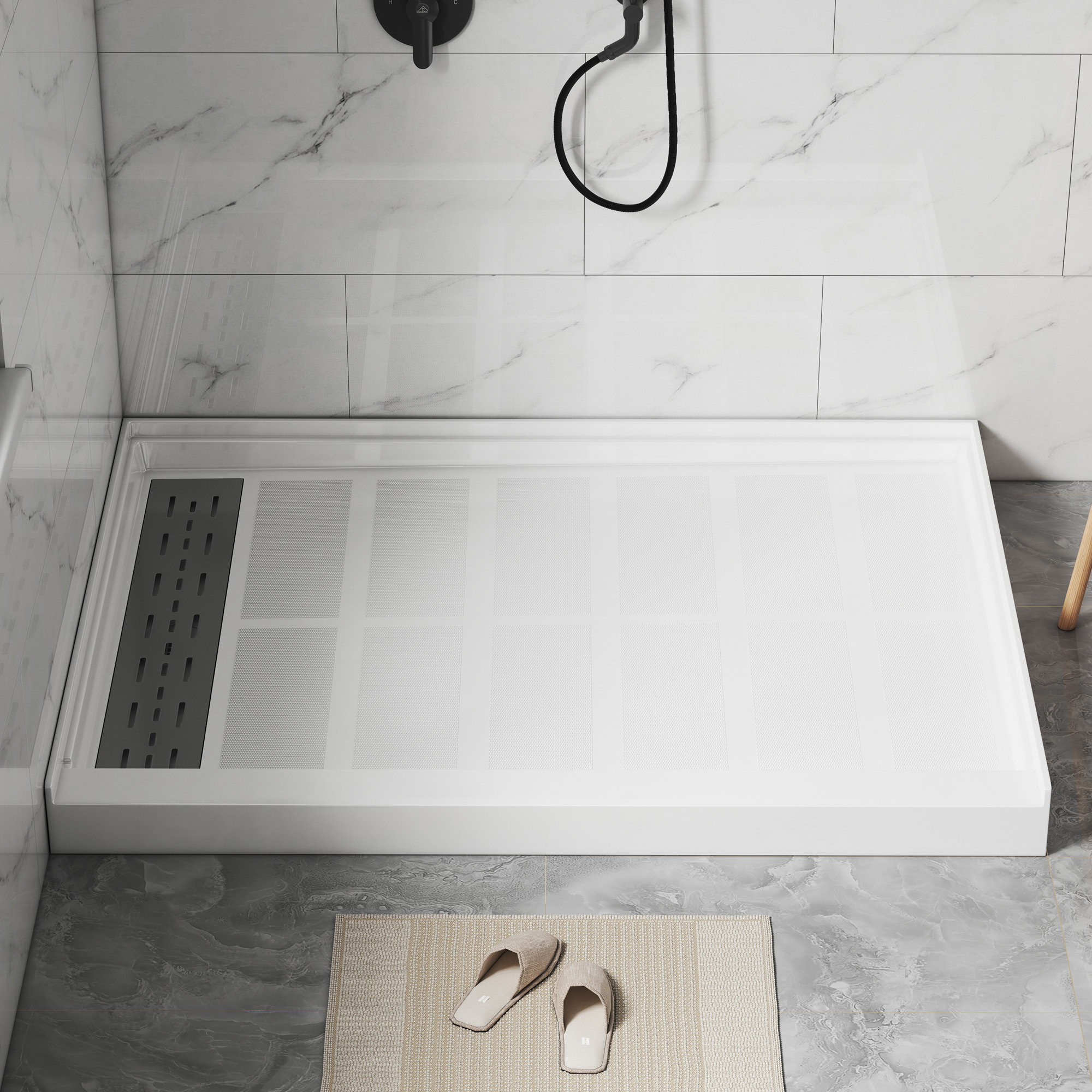 48x36” SMC Solid White Shower Base with Non-Slip Surface, CUPC Certified