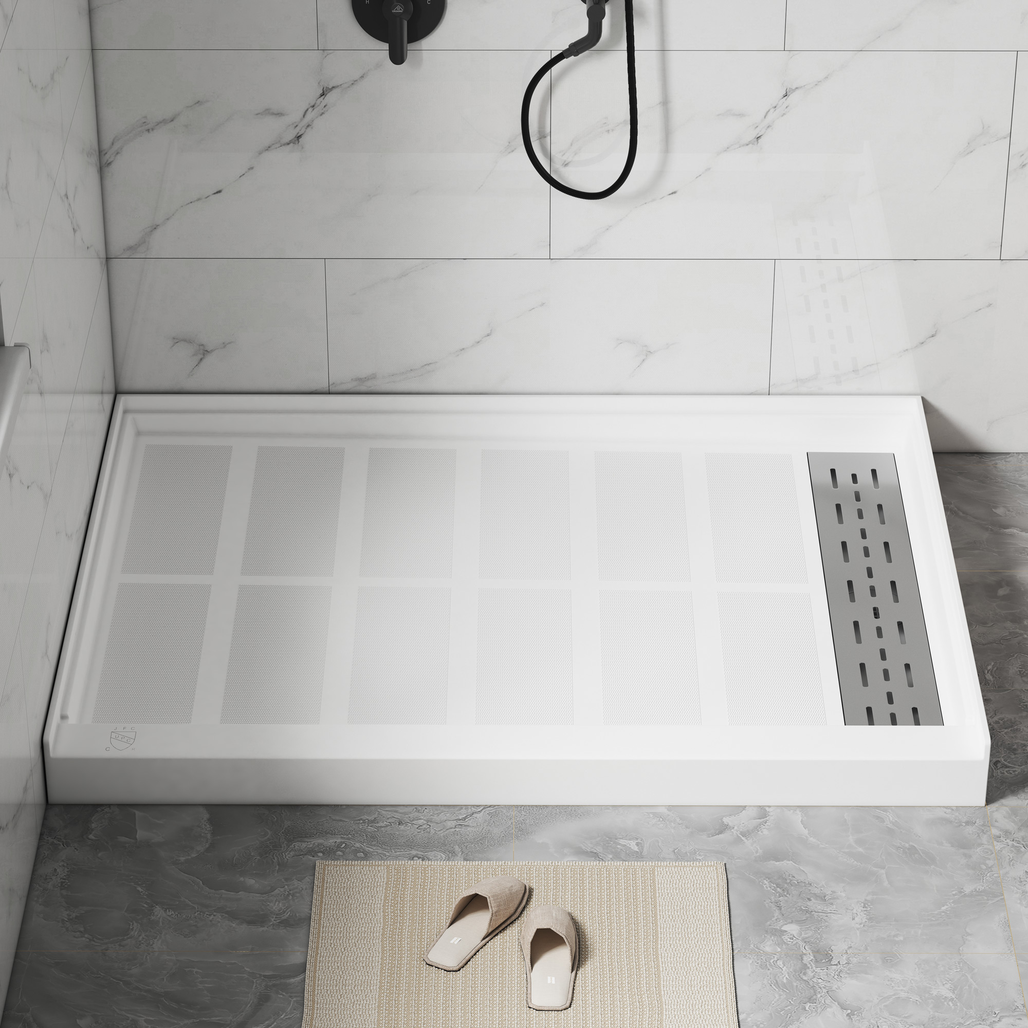 48x36” SMC Solid White Shower Base with Non-Slip Surface, CUPC Certified