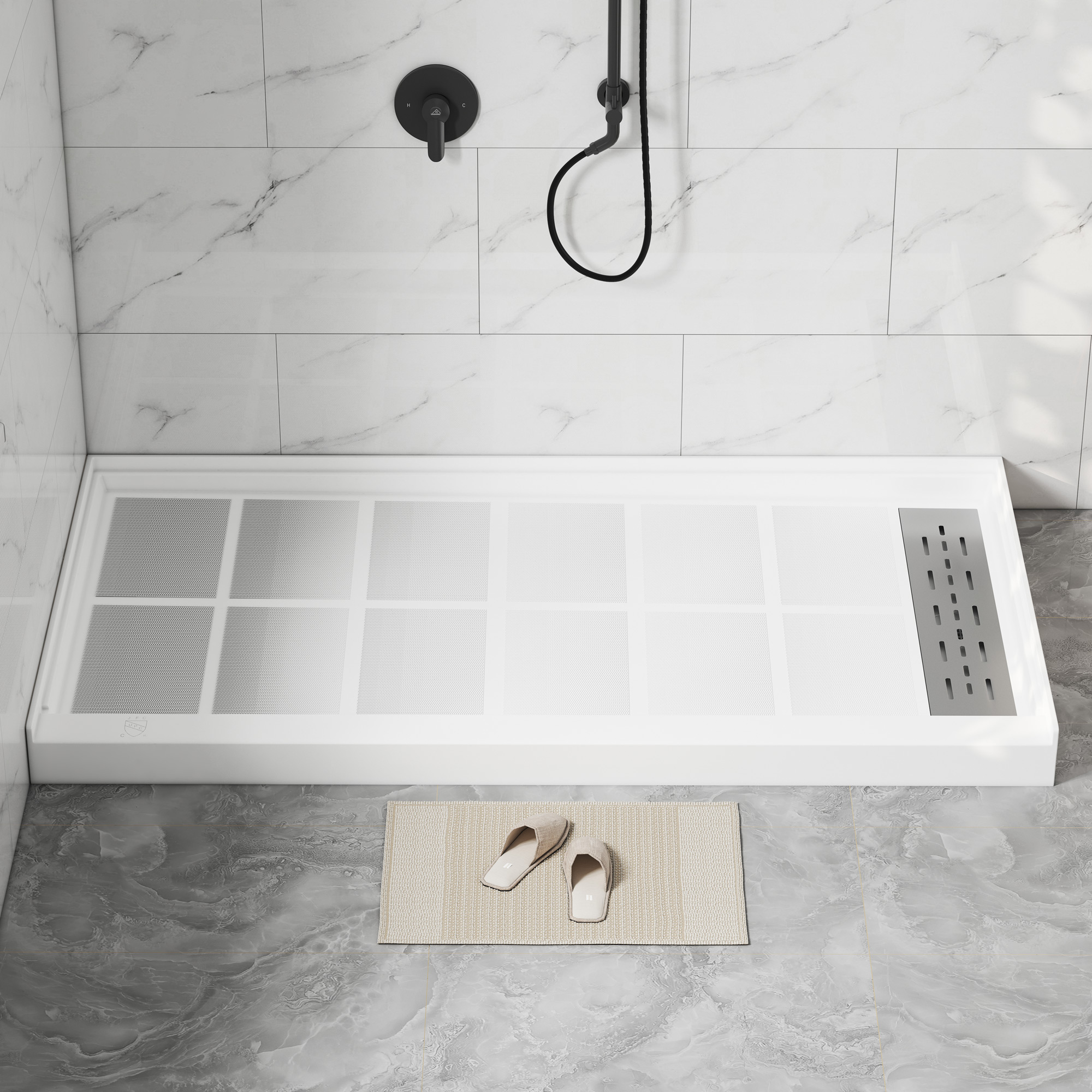 60"x32" White Solid Surface Single Threshold Alcove Shower Pan Base