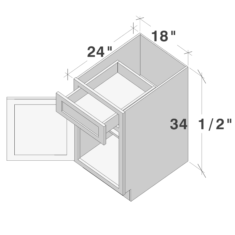 Dove Grey RTA 18"W x 24"D x 34.5"H Base Cabinet with 1 Drawer and 1 Door