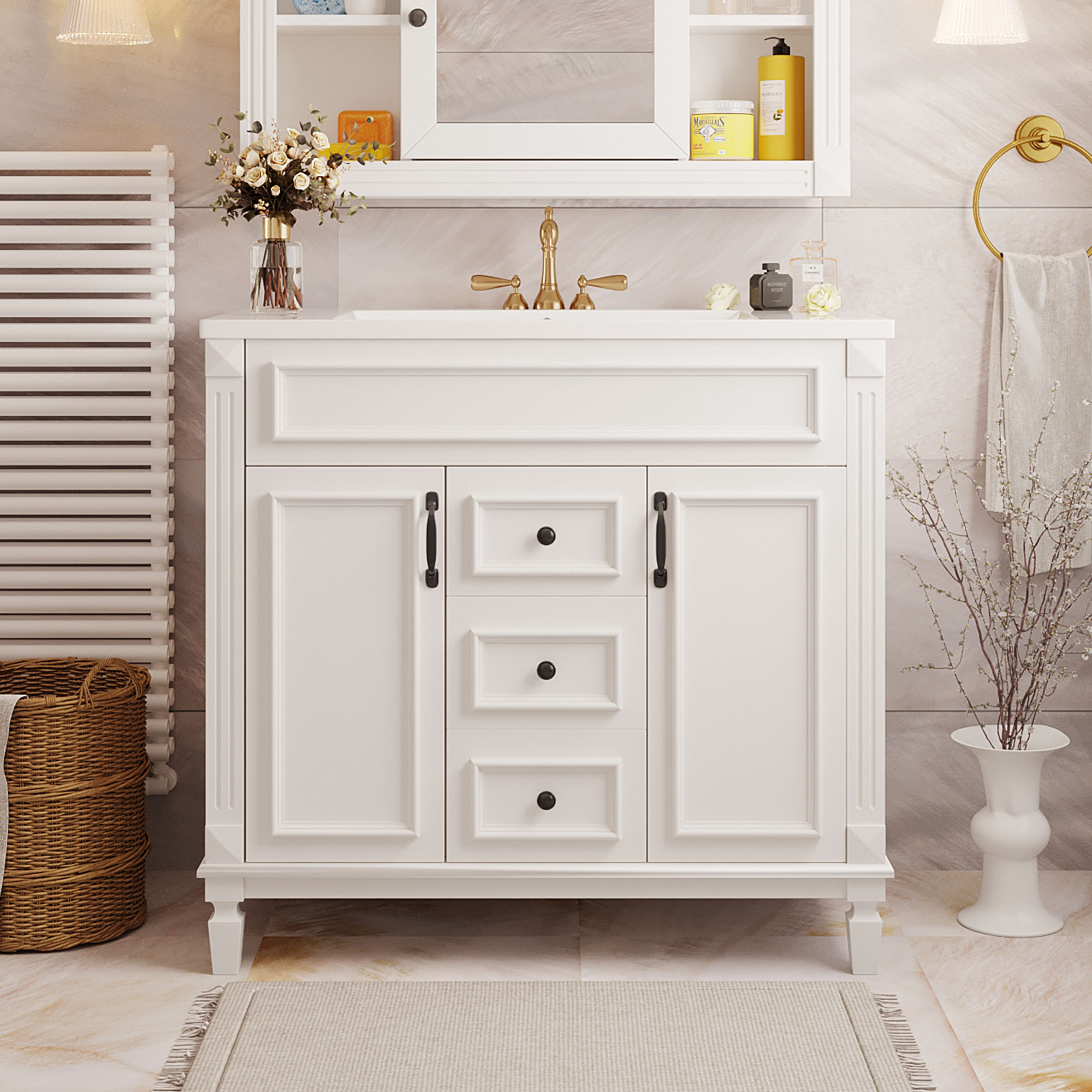 36'' Single Sink Freestanding Bathroom Vanity with 2 Soft Closing Doors and 2 Drawers