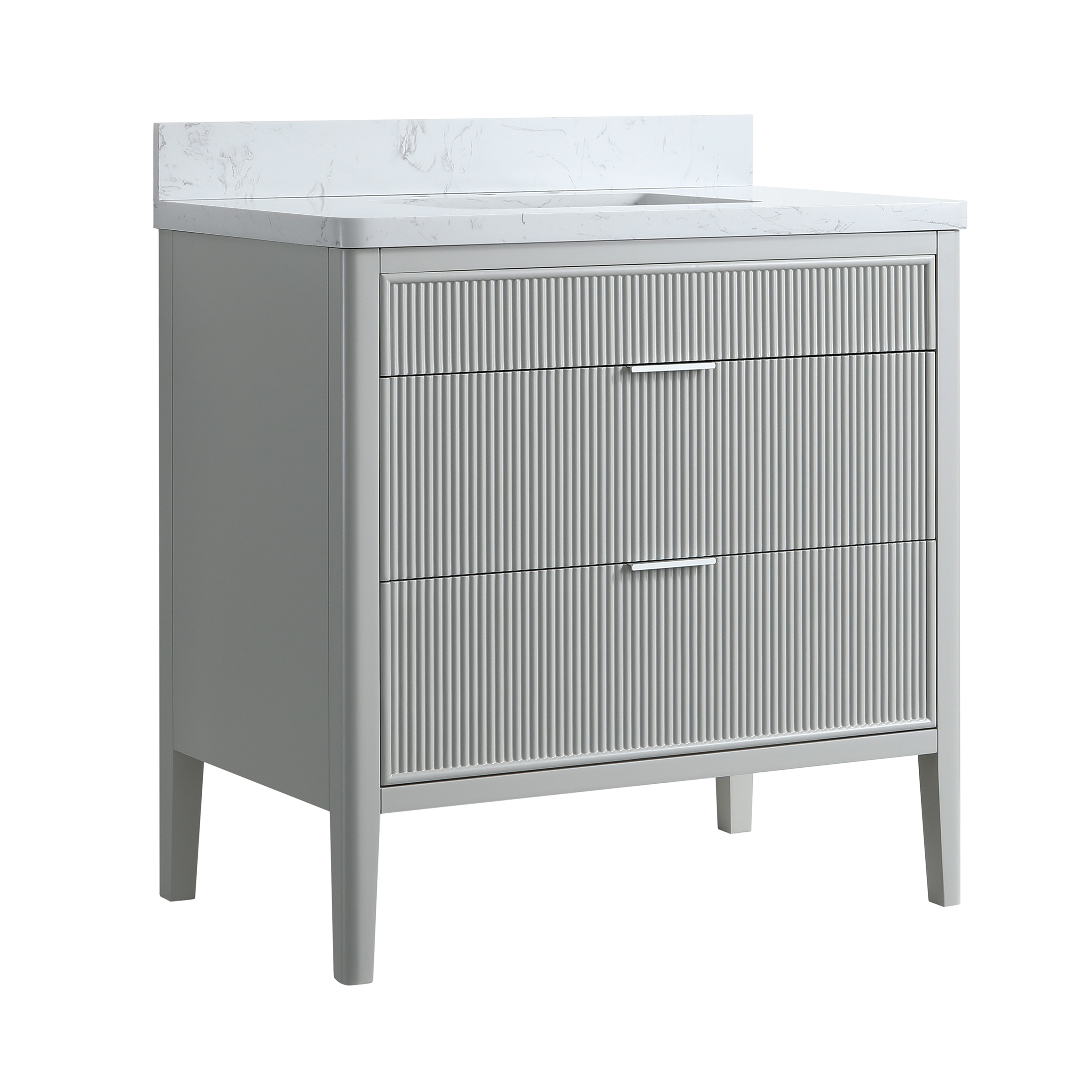 30"/36"/48" Freestanding Single Sink Bathroom Vanity with Solid Wood Construction & Marble Top