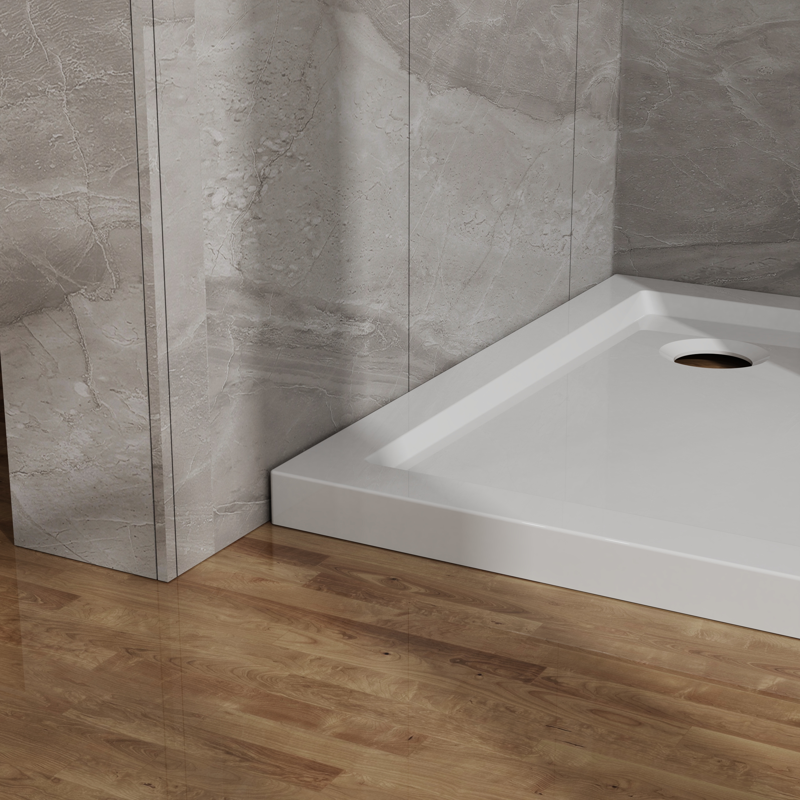 32" x 32" White No-Threshold Shower Base with Corner Drain, Anti-Slip Acrylic Shower Pan