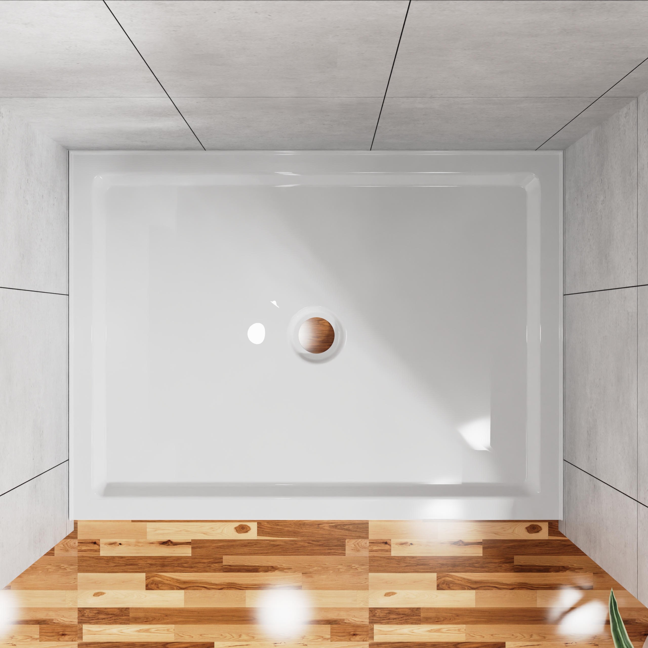 48" x 32" Acrylic Shower Base with Center Drain, Non-Slip Single Threshold Design