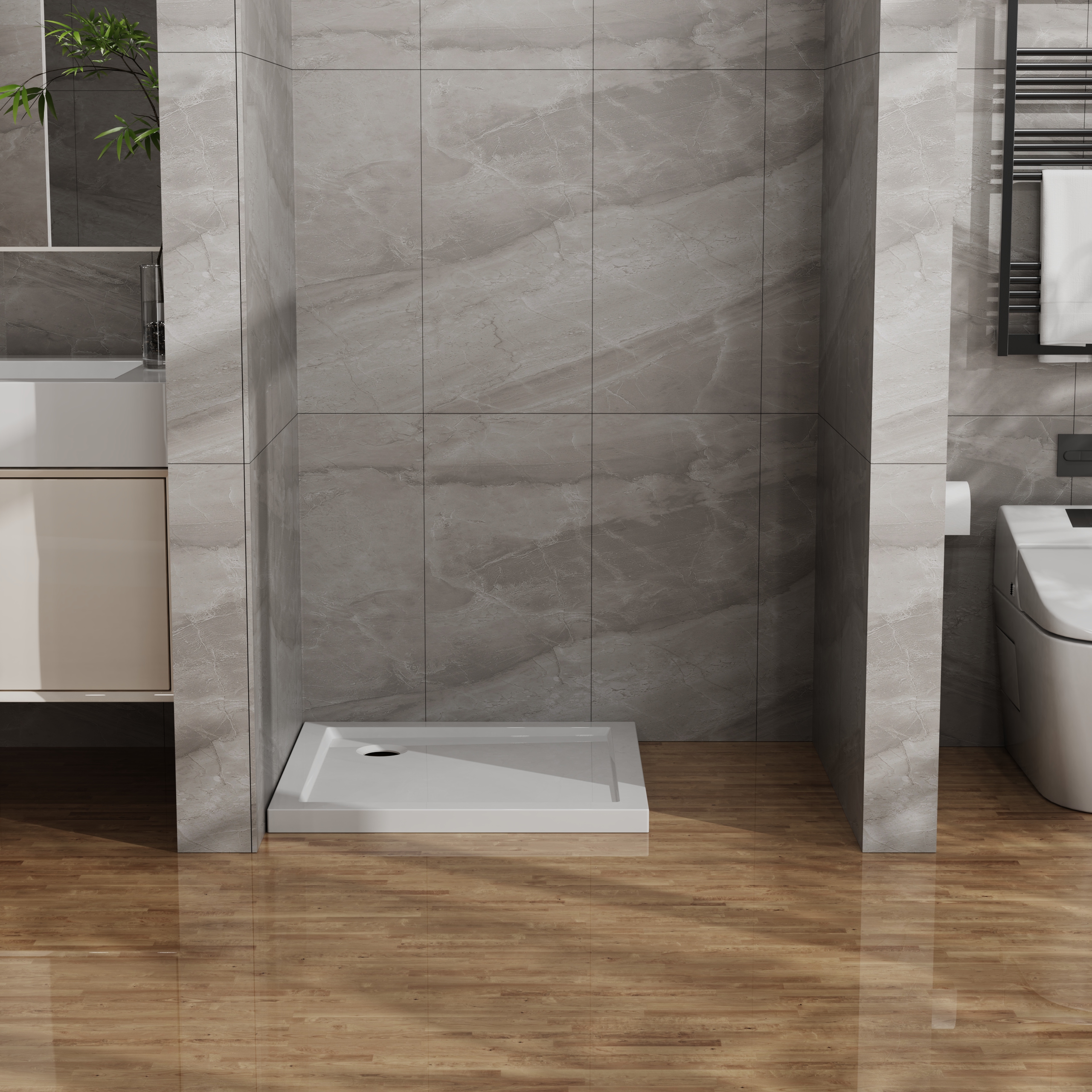 32" x 32" White No-Threshold Shower Base with Corner Drain, Anti-Slip Acrylic Shower Pan