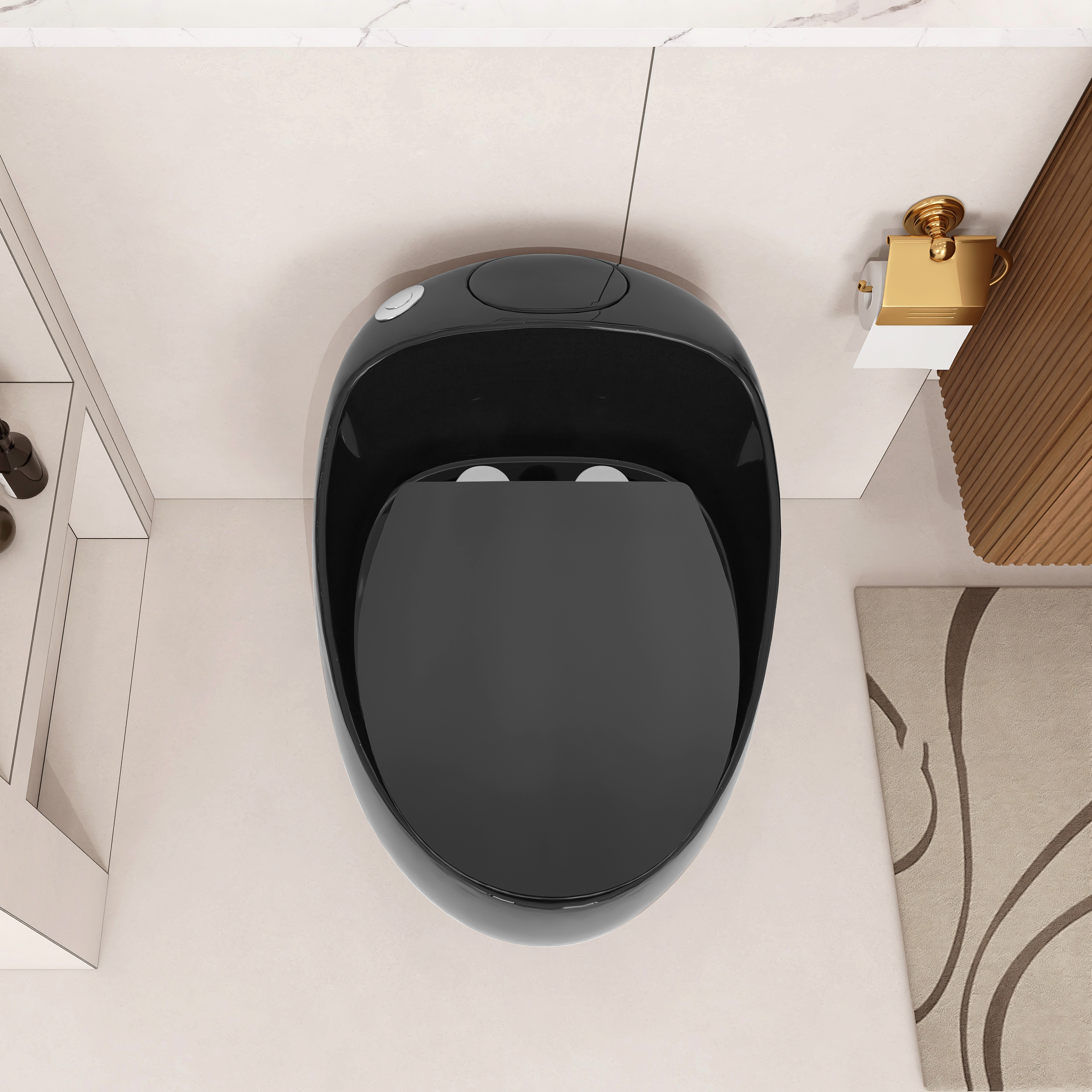 Egg Shape 1-Piece Toilet in Glossy White/Black with 1.28 GPF Single Flush