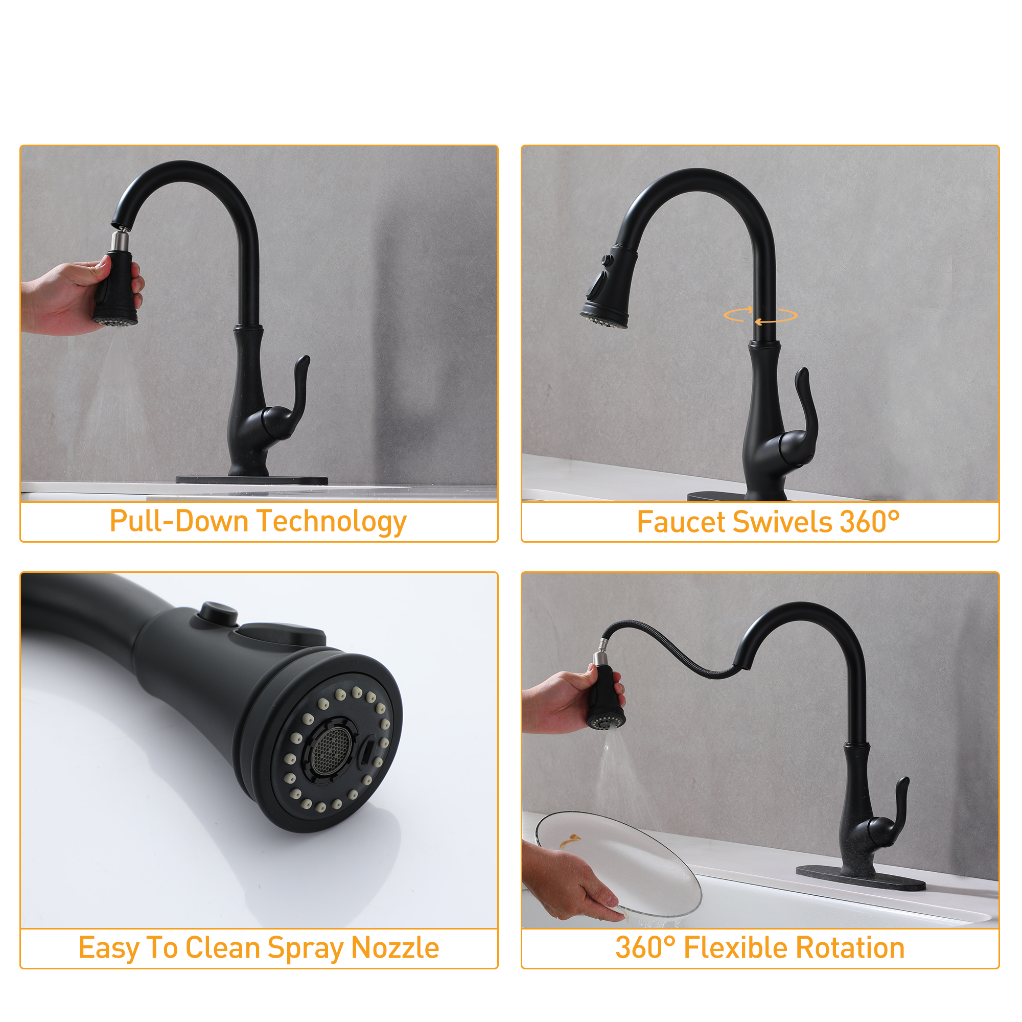 Pull Down Kitchen Faucet Single Handle with Blade Stream Modern Design Easy Installation Deck Plate Included