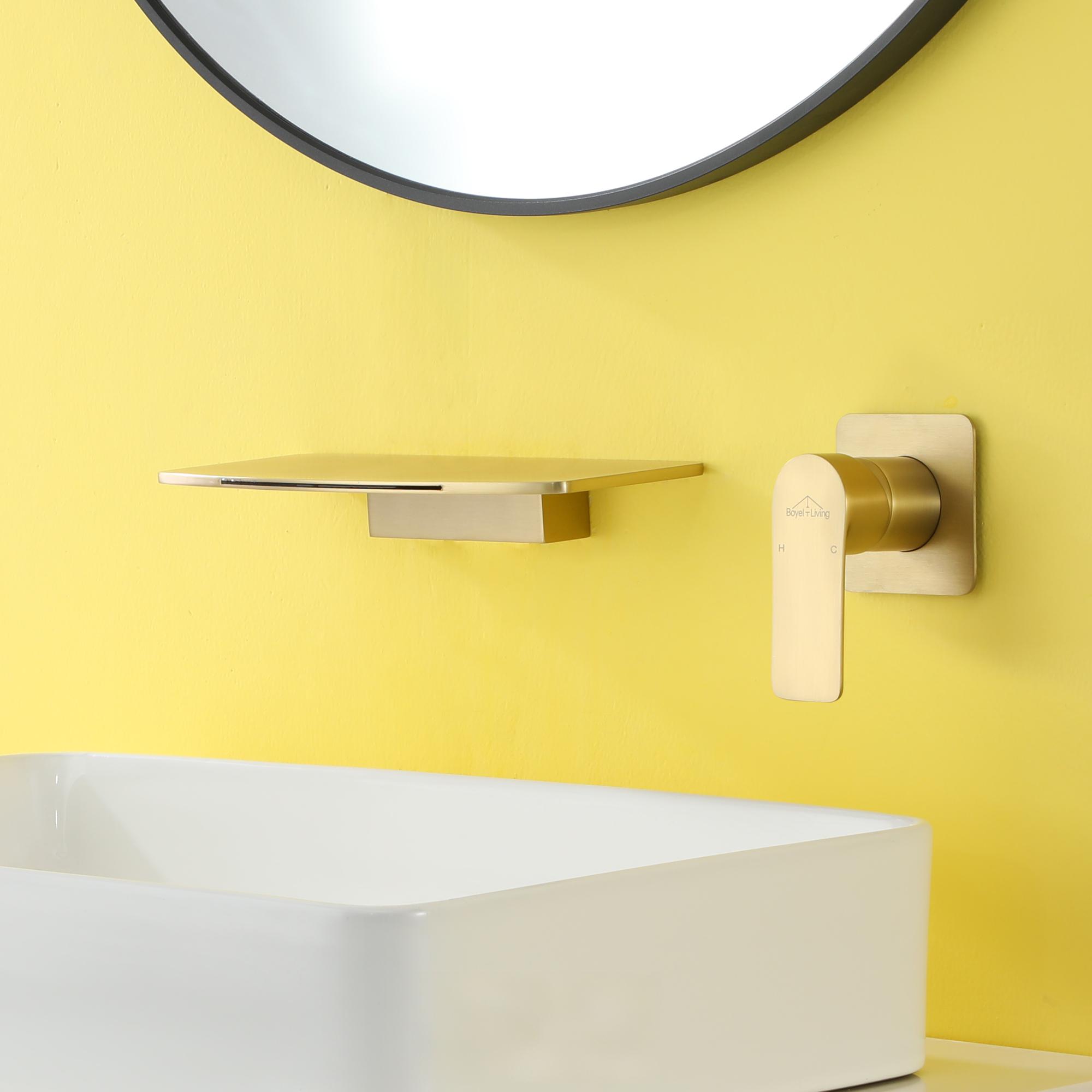 Wall Mounted Single Handle Waterfall Bathroom Sink Faucet with Rough-in Valve