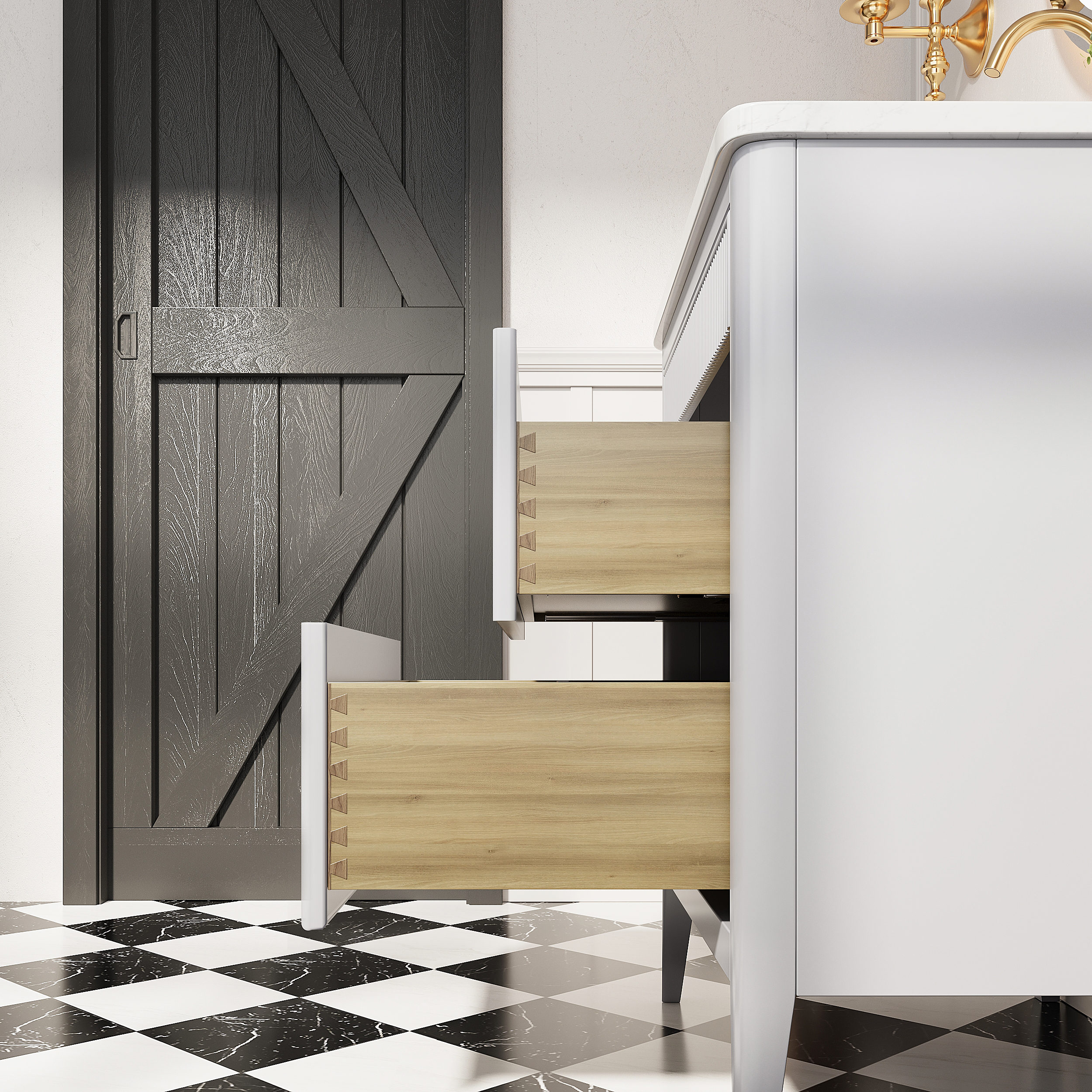 30"/36"/48" Freestanding Single Sink Bathroom Vanity with Solid Wood Construction & Marble Top