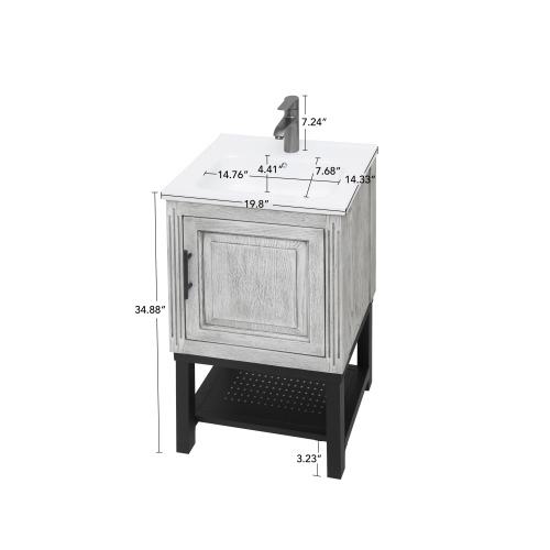 Freestanding Bathroom Vanity with White Ceramic Sink & Hot and Cold Faucet