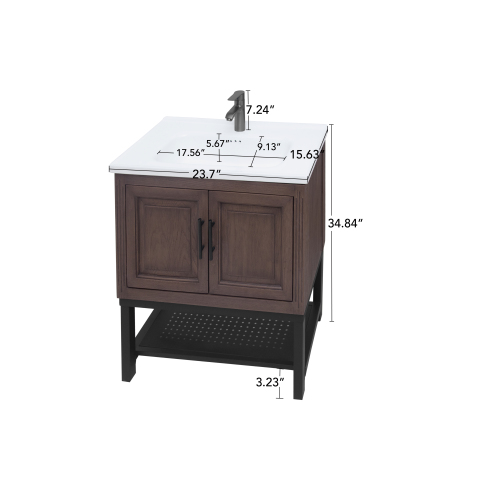 Freestanding Bathroom Vanity with White Ceramic Sink & Hot and Cold Faucet