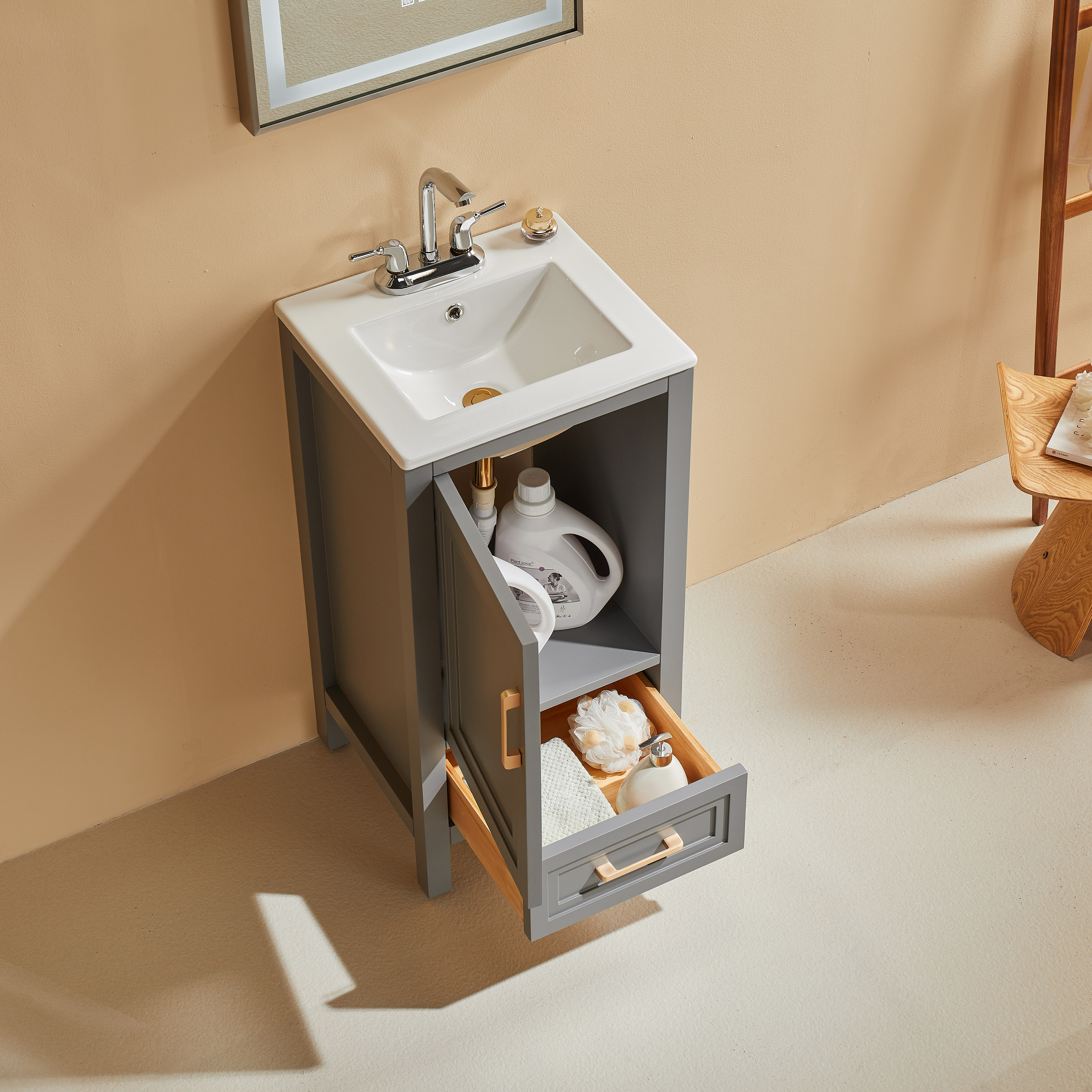 Fully Assembled 18"-60" Freestanding Bathroom Vanity with Integrated Top