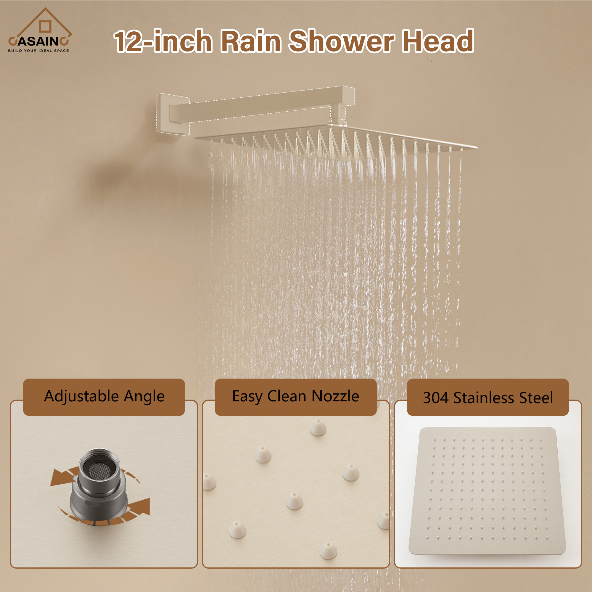 10"/12" Rain Shower Head Stainless Steel Square Showerhead