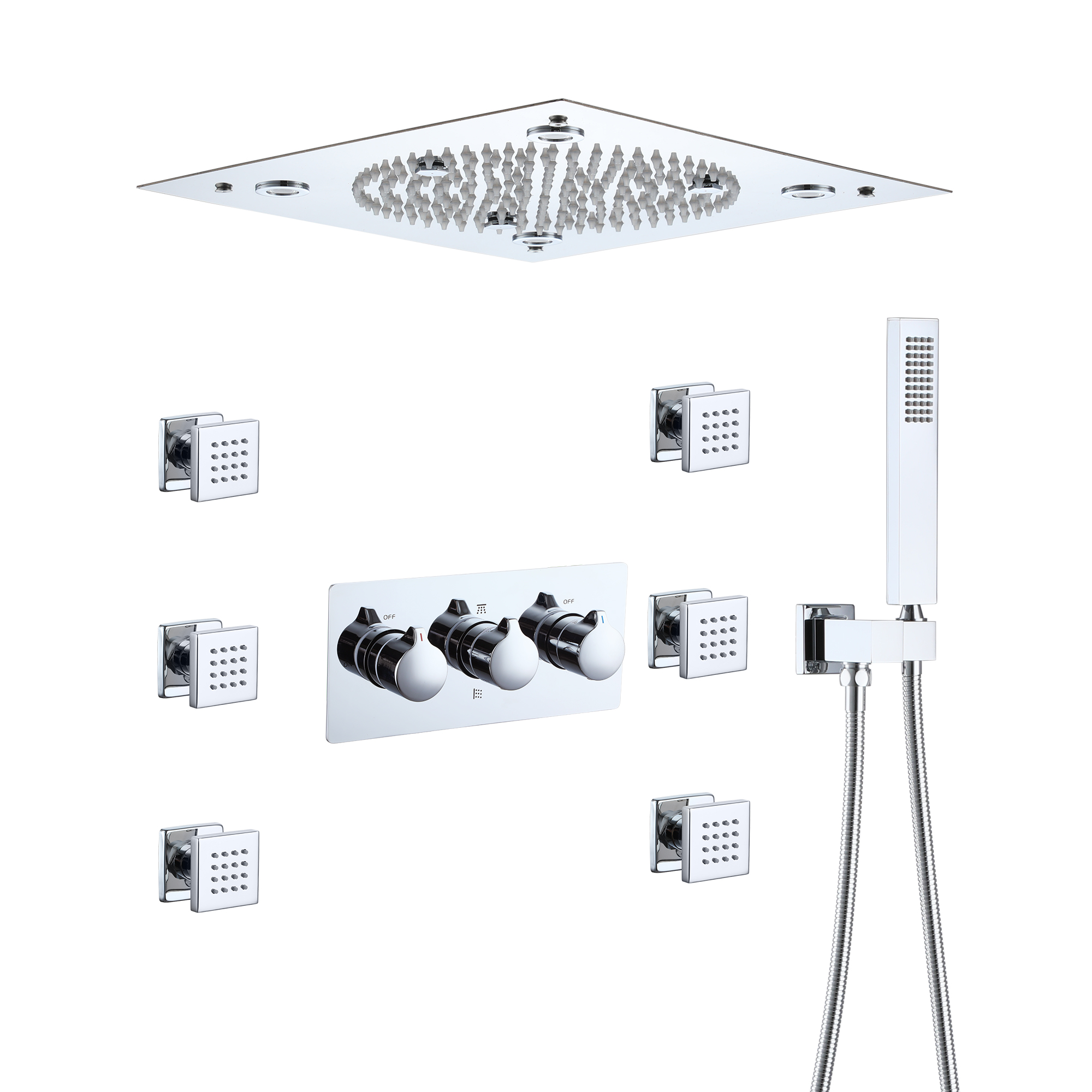 12.59" Flush-Mounted 3-Function Shower System with LED Lights