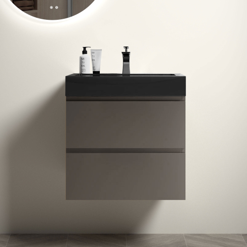 24"/30"/36" Wall-Mounted Gray Bathroom Vanity with White&Black One-Piece Sink Basin