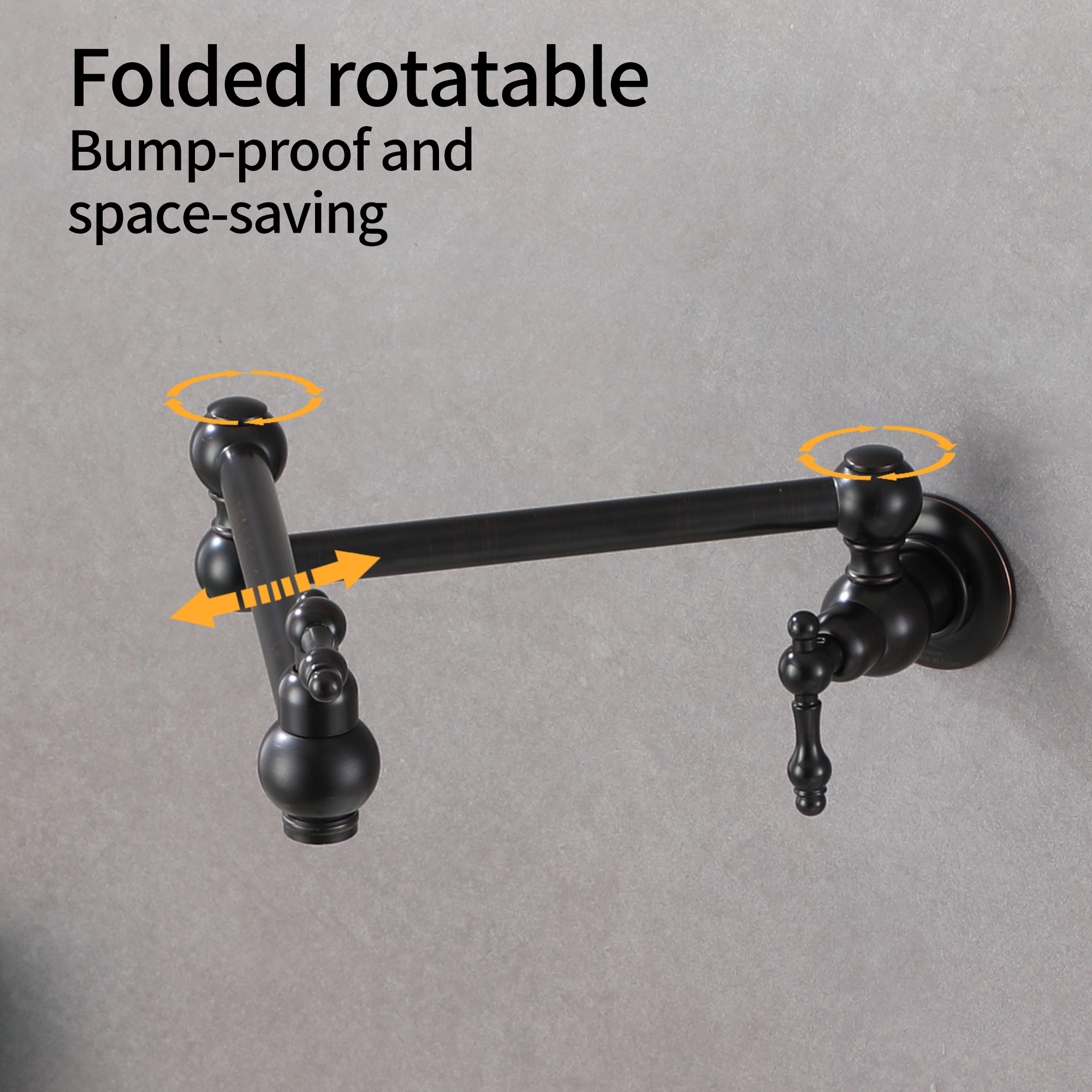 Wall Mounted Pot Filler Faucet with Double Handles, 360° Rotatable Folding Spout, Solid Brass Construction, Anti-Splash Aerator