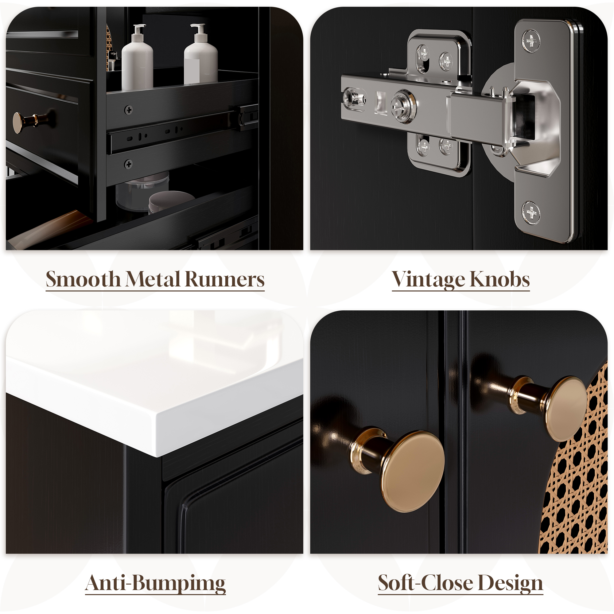 36" Bathroom Vanity with Ceramic Basin and Rattan Double Door Cabinet