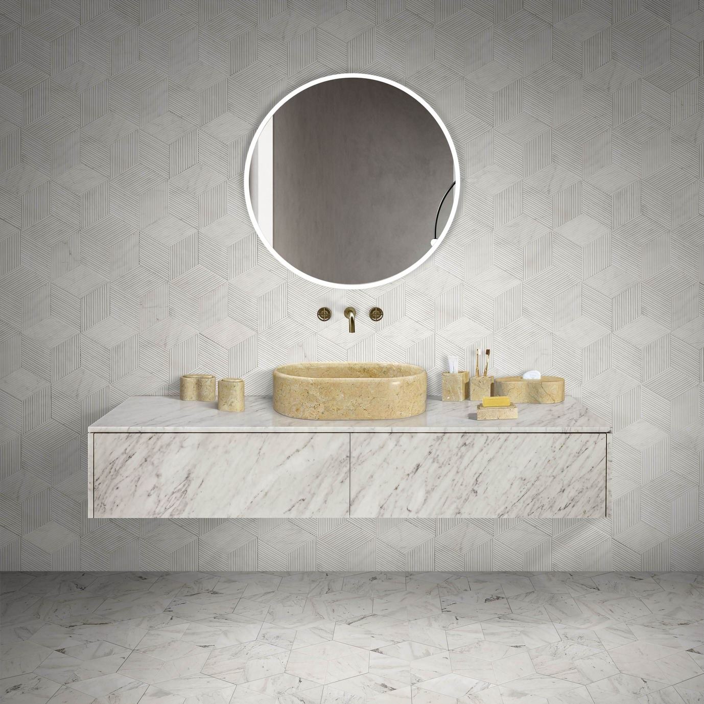 23.6" Natural Marble Vessel Sink with Polished Finish – Real Stone Bathroom Basin in  Beige Gold/White Natural/Gray/Green