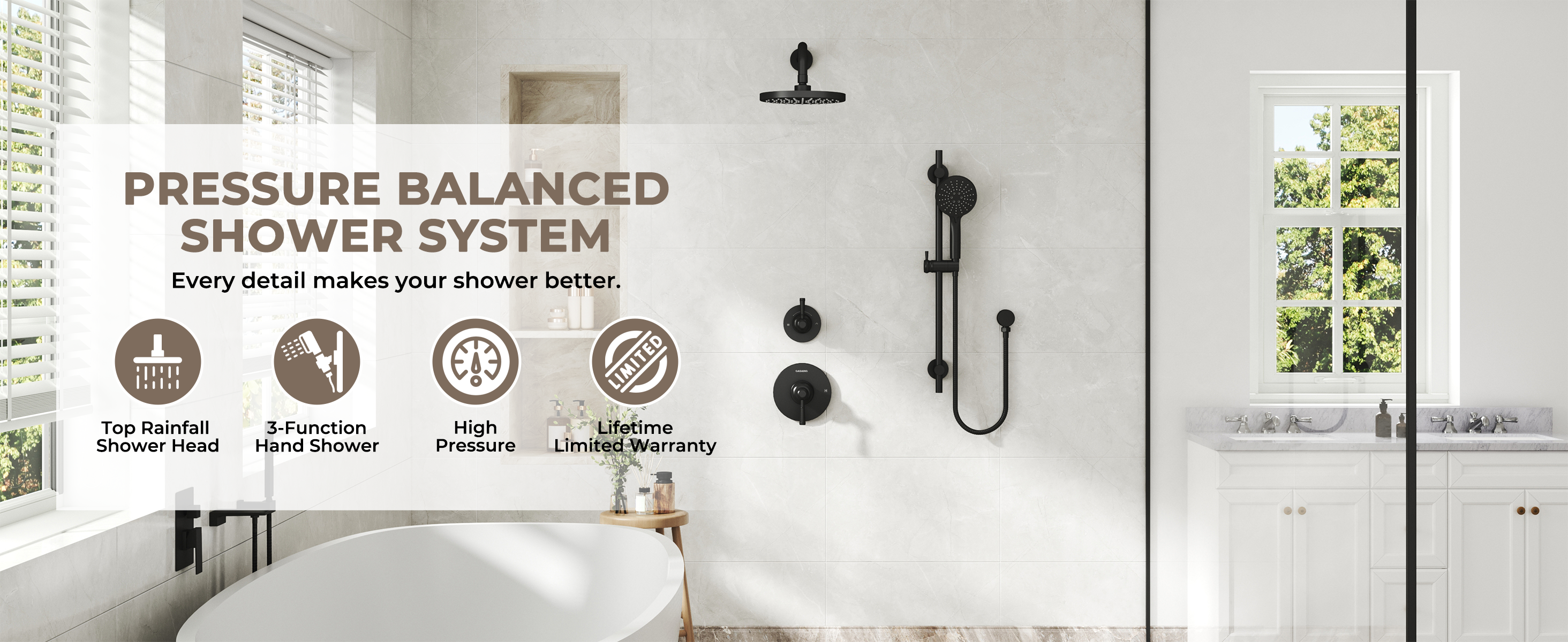 Pressure Balance Shower System with Slide Bar