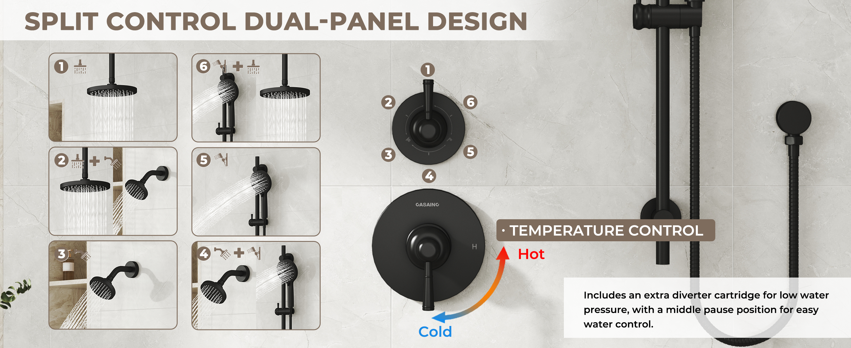 Shower System with Split Control Panel
