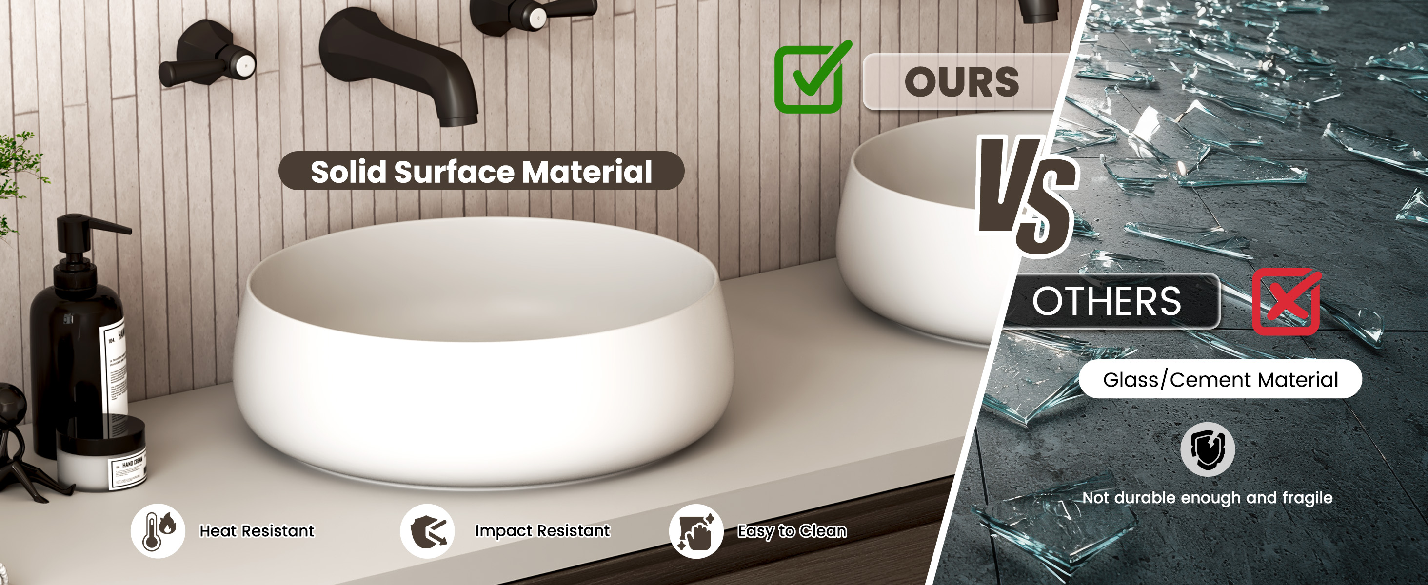 Solid Surface Bathroom Sink in Matte White