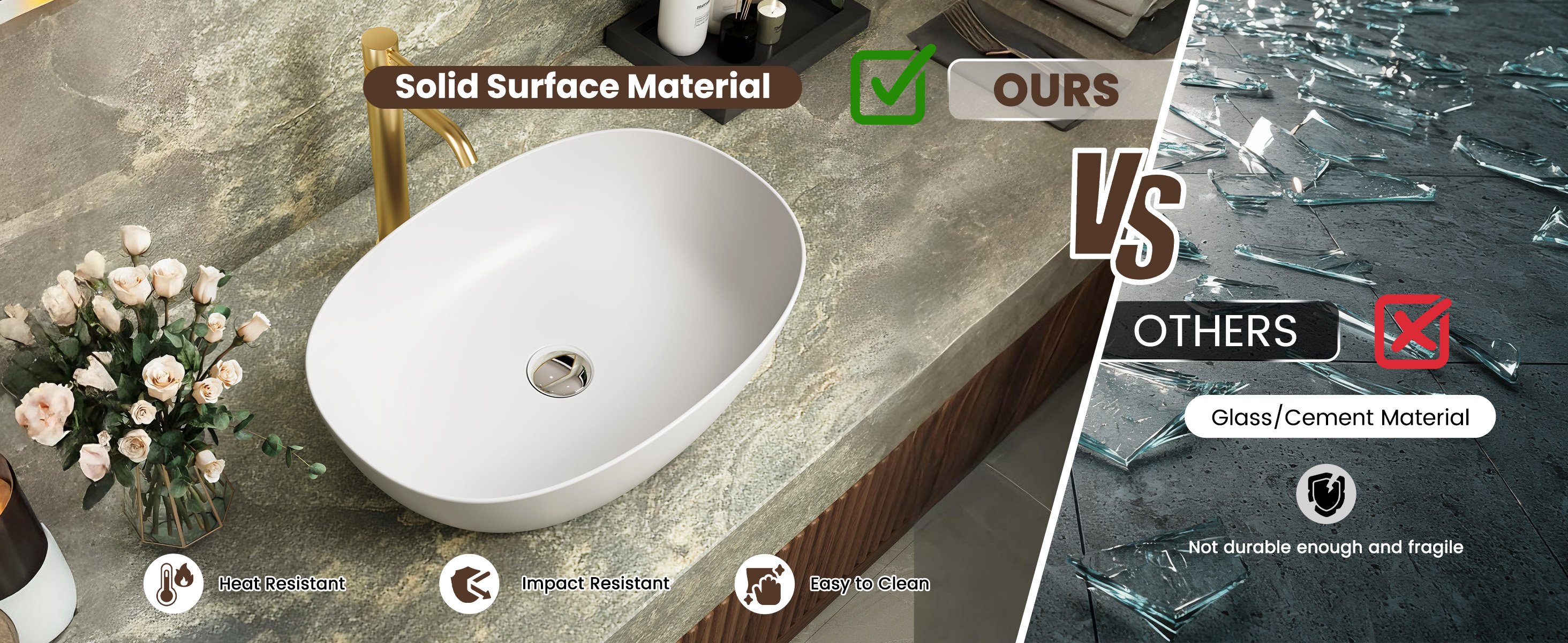 Premium Solid Surface Bathroom Sink