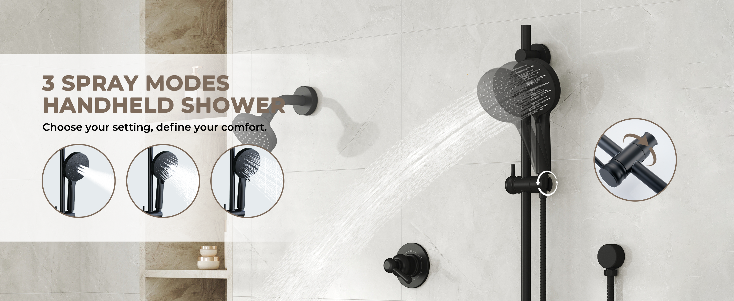 Shower System with 3-Mode Handheld Shower