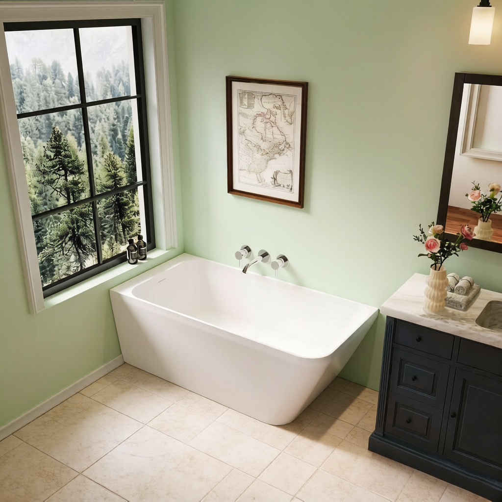 59" Alcove Solid Surface Soaking Bathtub with Left Overflow and Drain