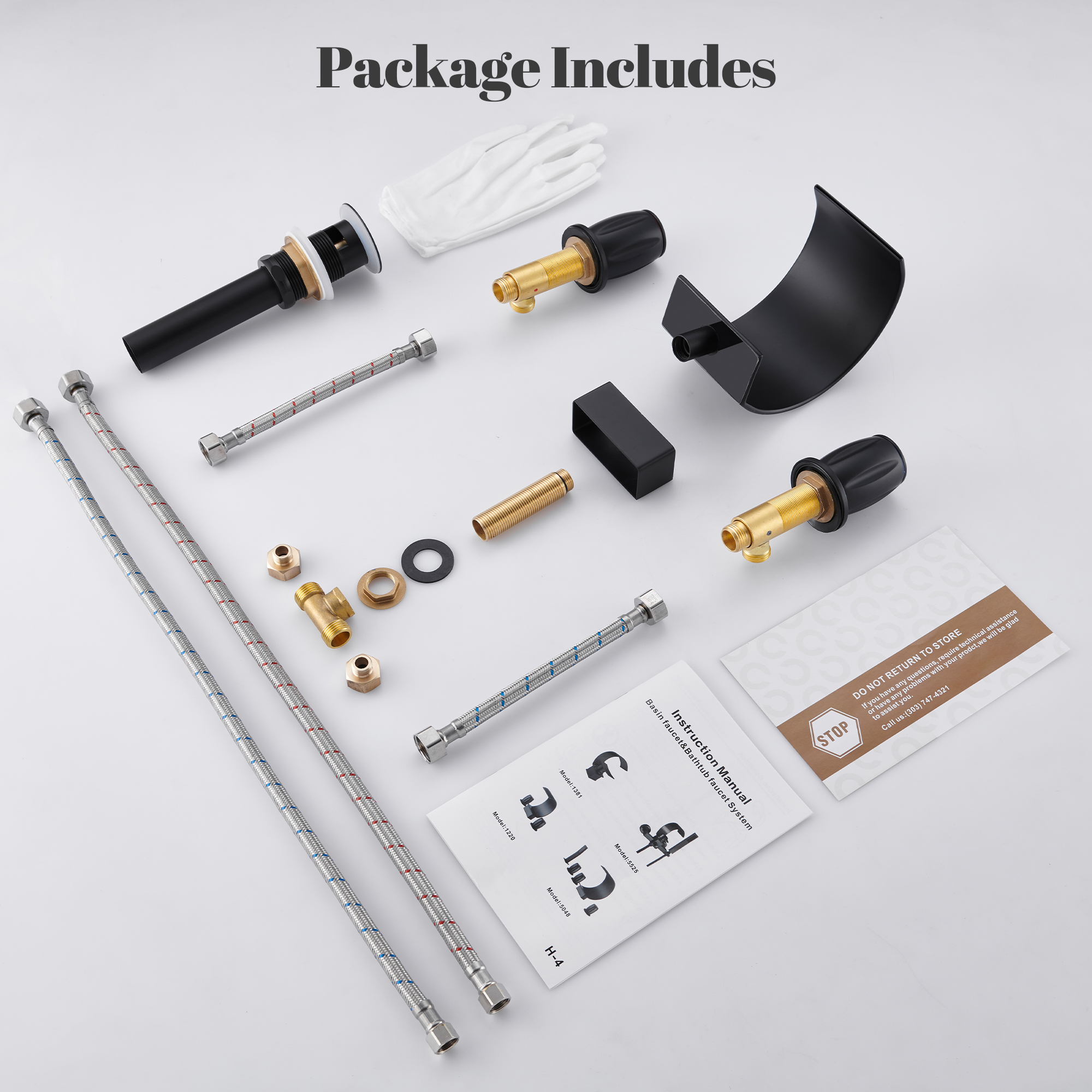 Arc Waterfall Spout Bathroom Faucet with Dual Temperature Control Handles