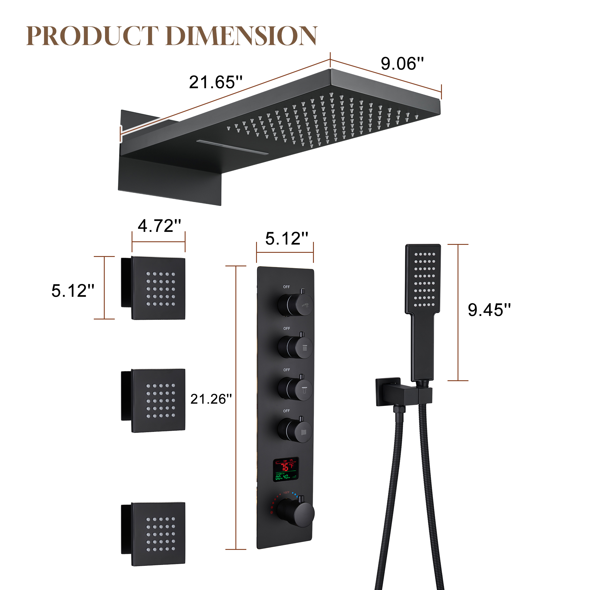 22" Luxury Thermostatic Shower System with Digital Temperature Display