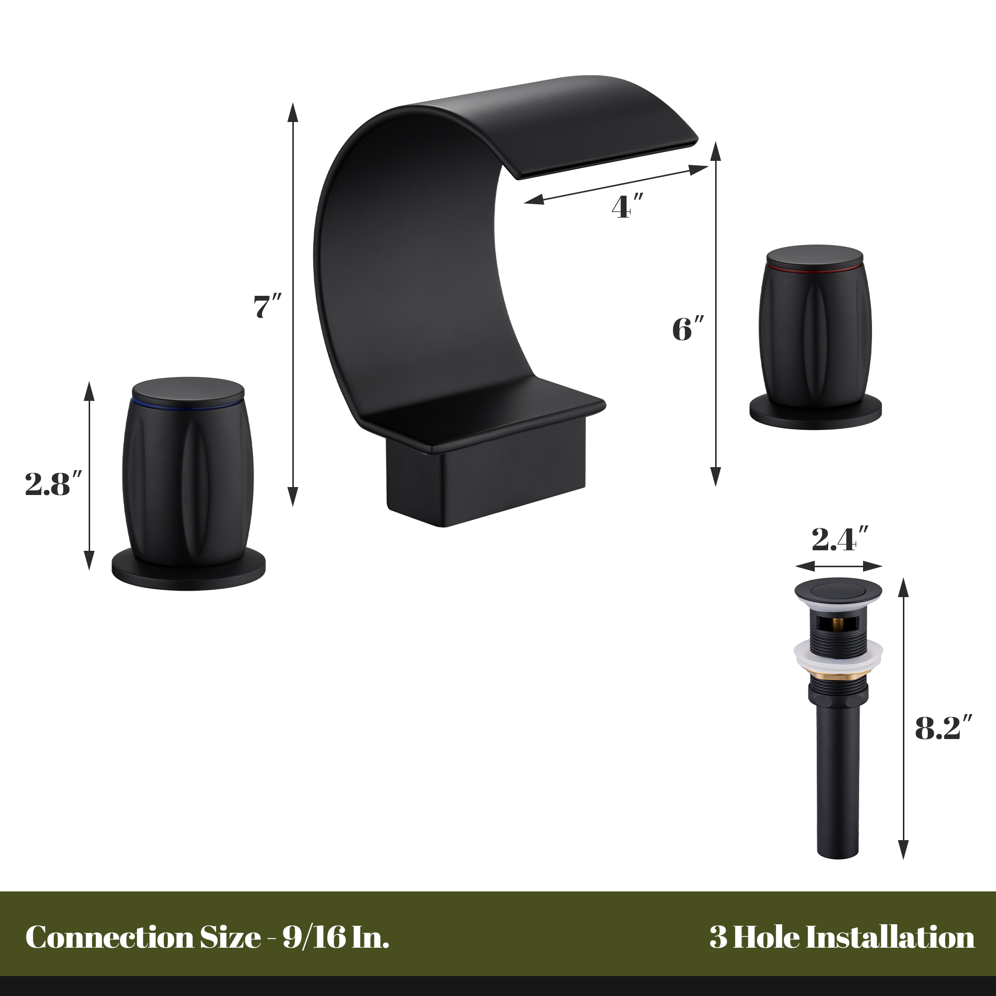 Arc Waterfall Spout Bathroom Faucet with Dual Temperature Control Handles