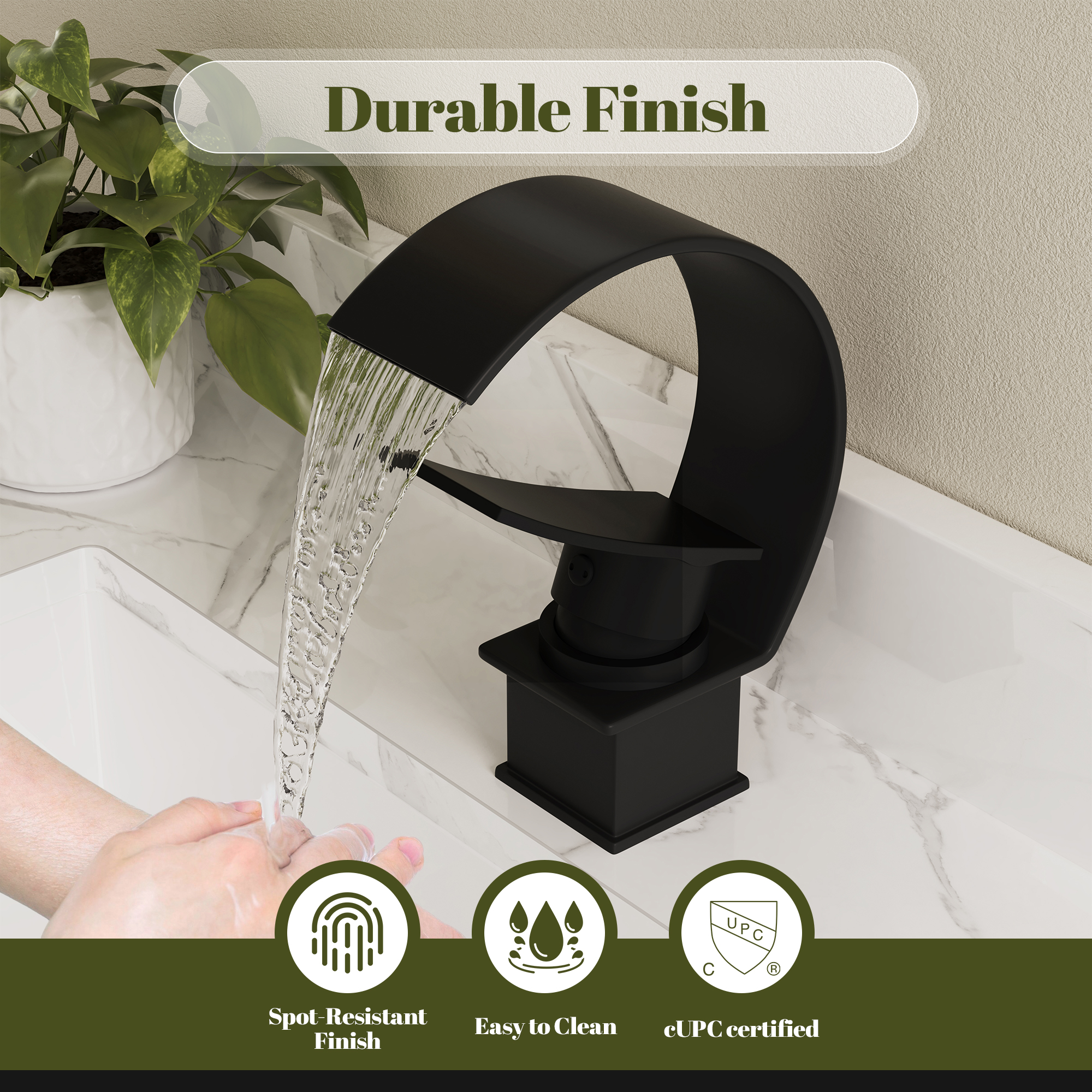 High Arc Single-Handle Waterfall Bathroom Faucet with Spotless Finish
