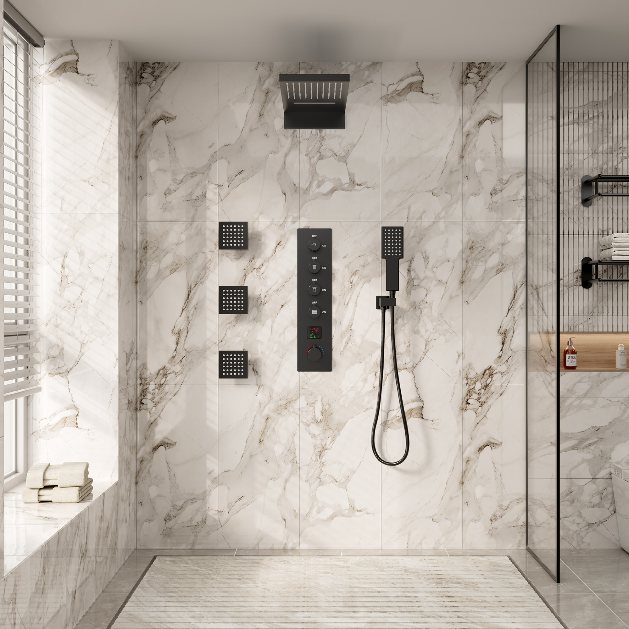 22" Luxury Thermostatic Shower System with Digital Temperature Display