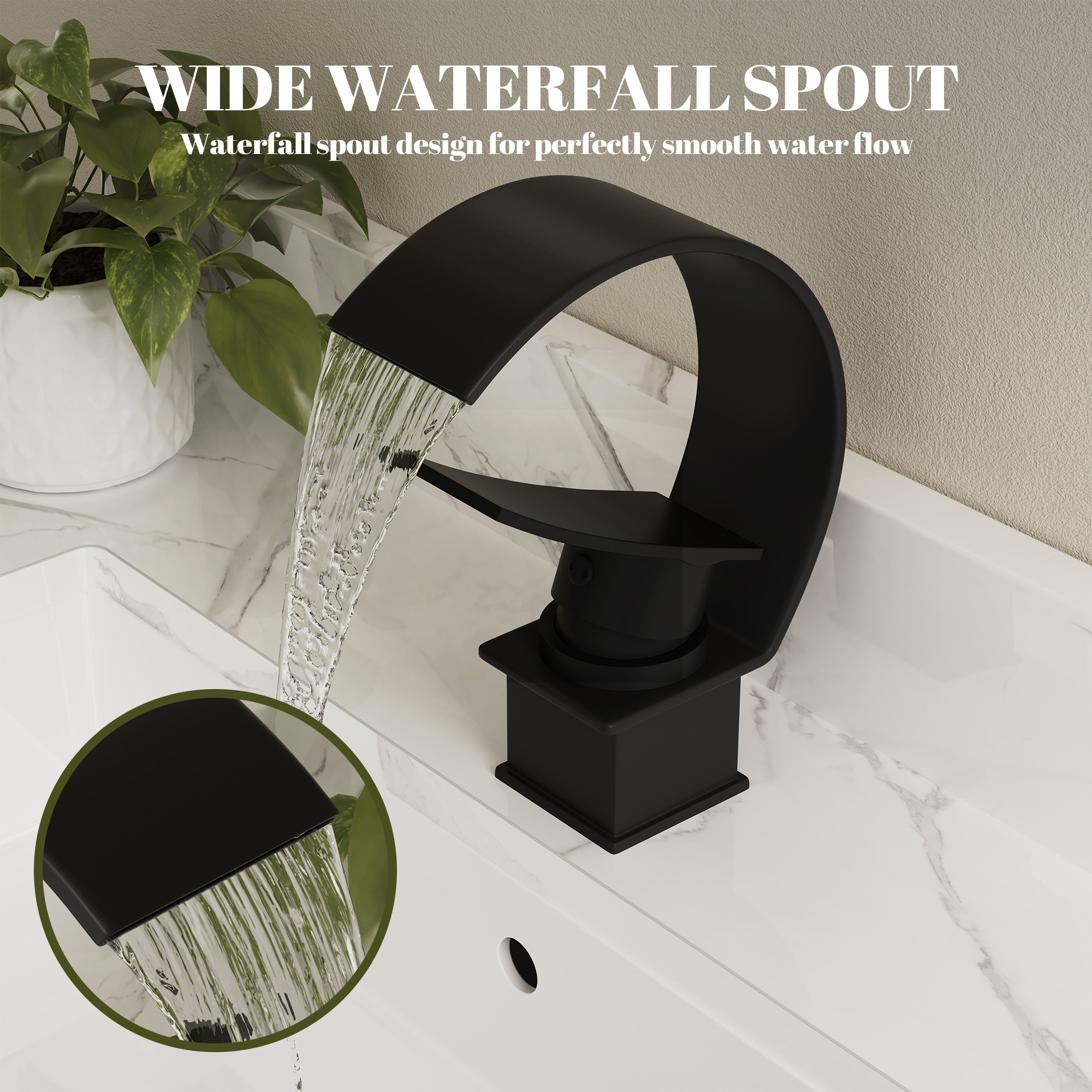 High Arc Single-Handle Waterfall Bathroom Faucet with Spotless Finish
