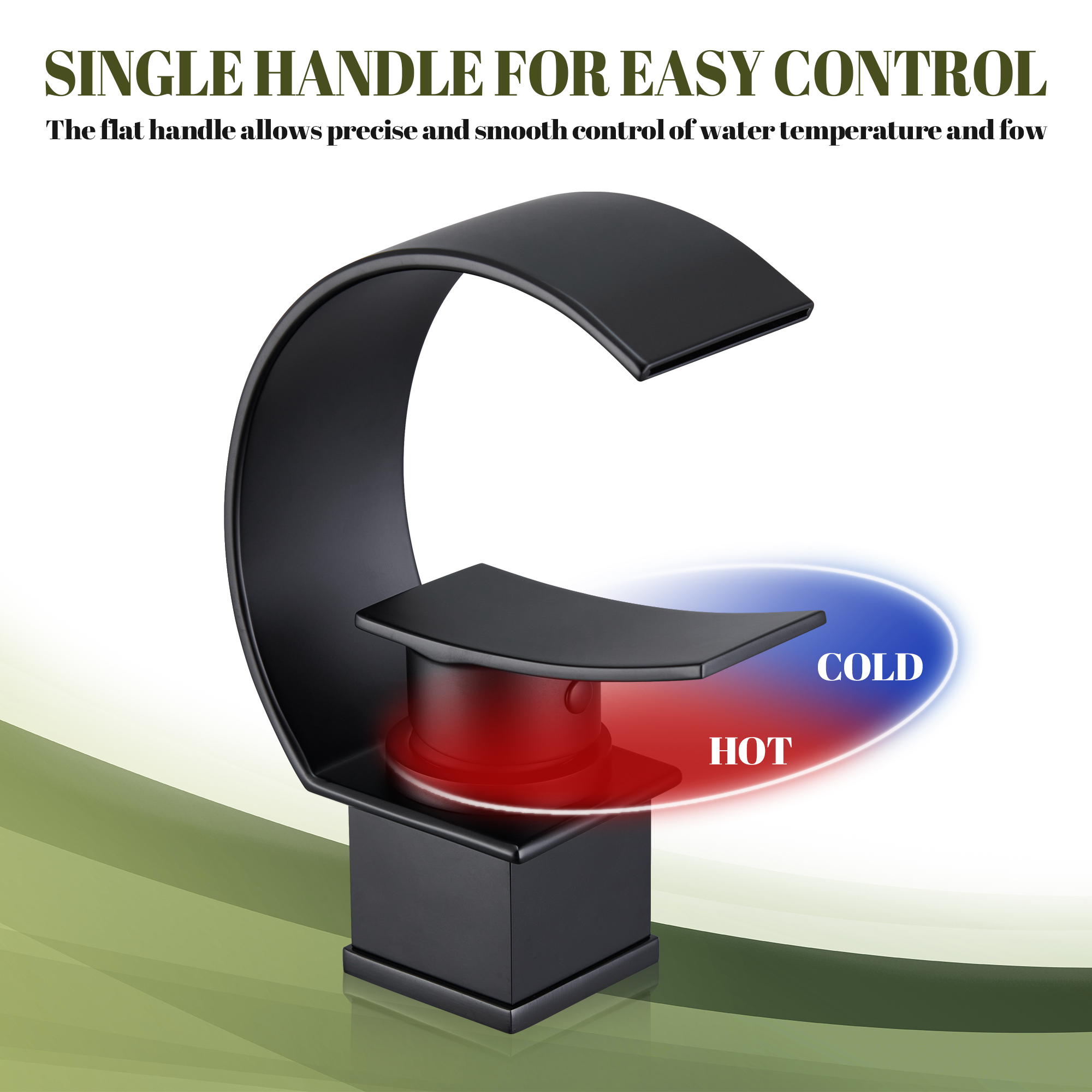 High Arc Single-Handle Waterfall Bathroom Faucet with Spotless Finish