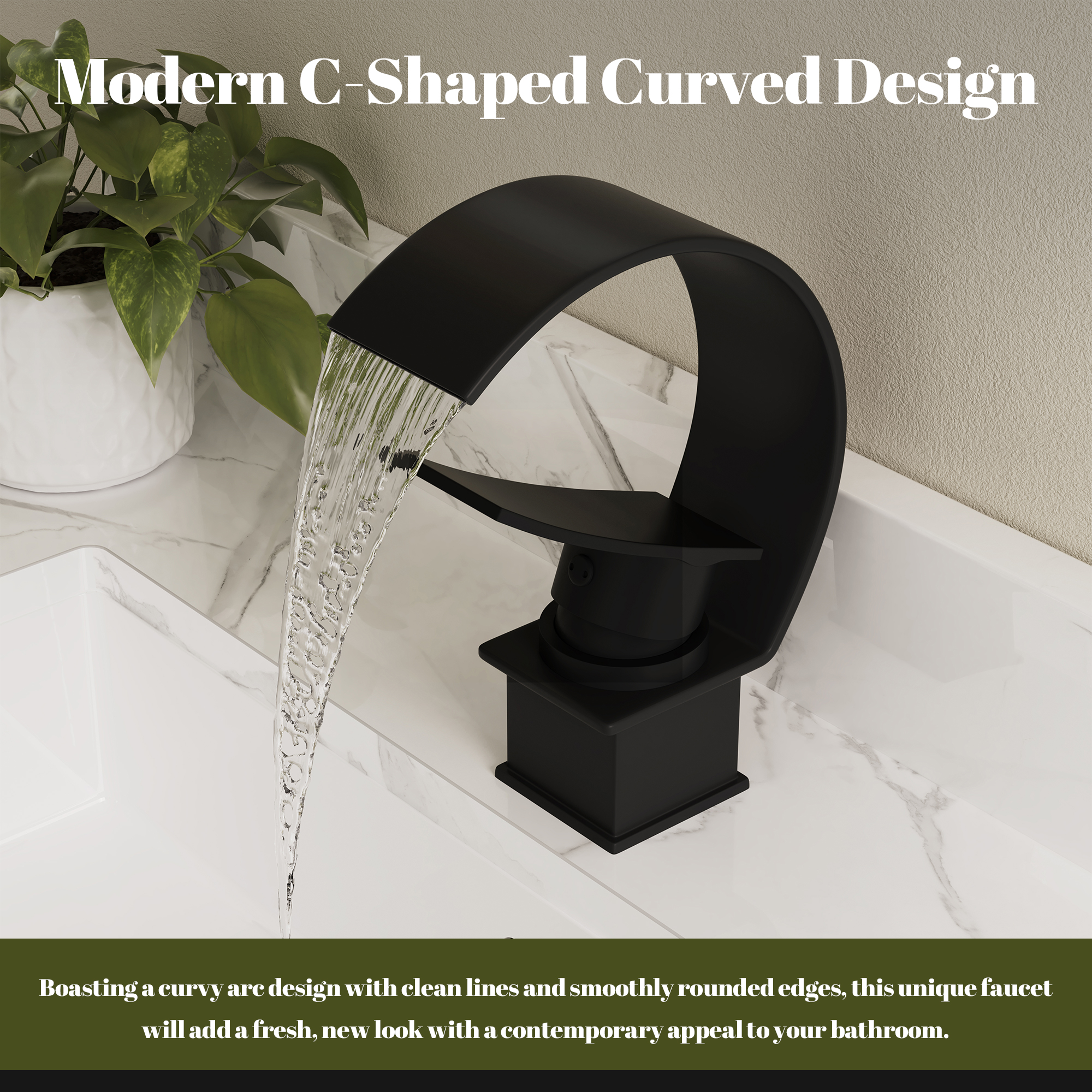 High Arc Single-Handle Waterfall Bathroom Faucet with Spotless Finish