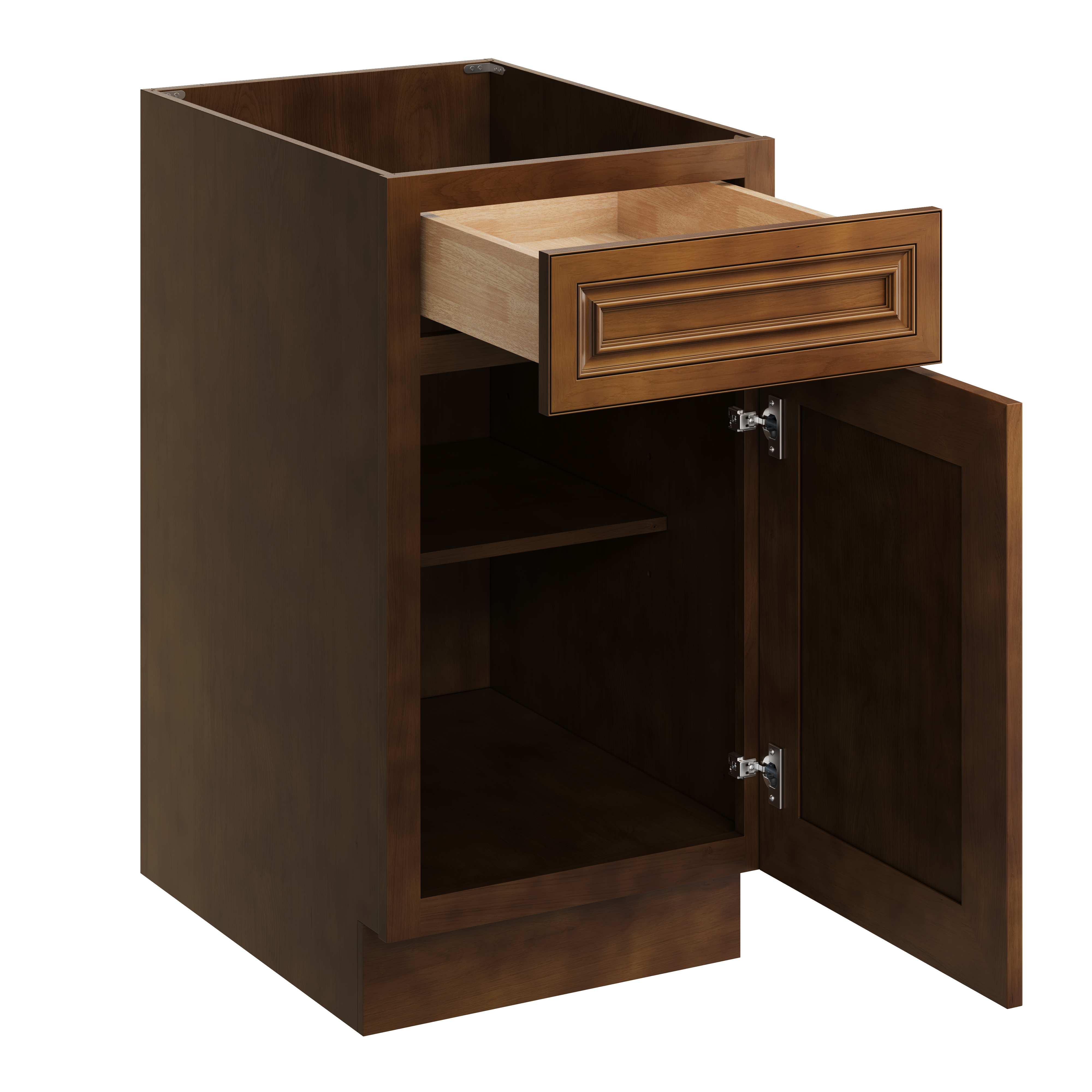 Dark Caramel RTA 18"W x 24"D x 34.5"H Base Cabinet with 1 Drawer and 1 Door