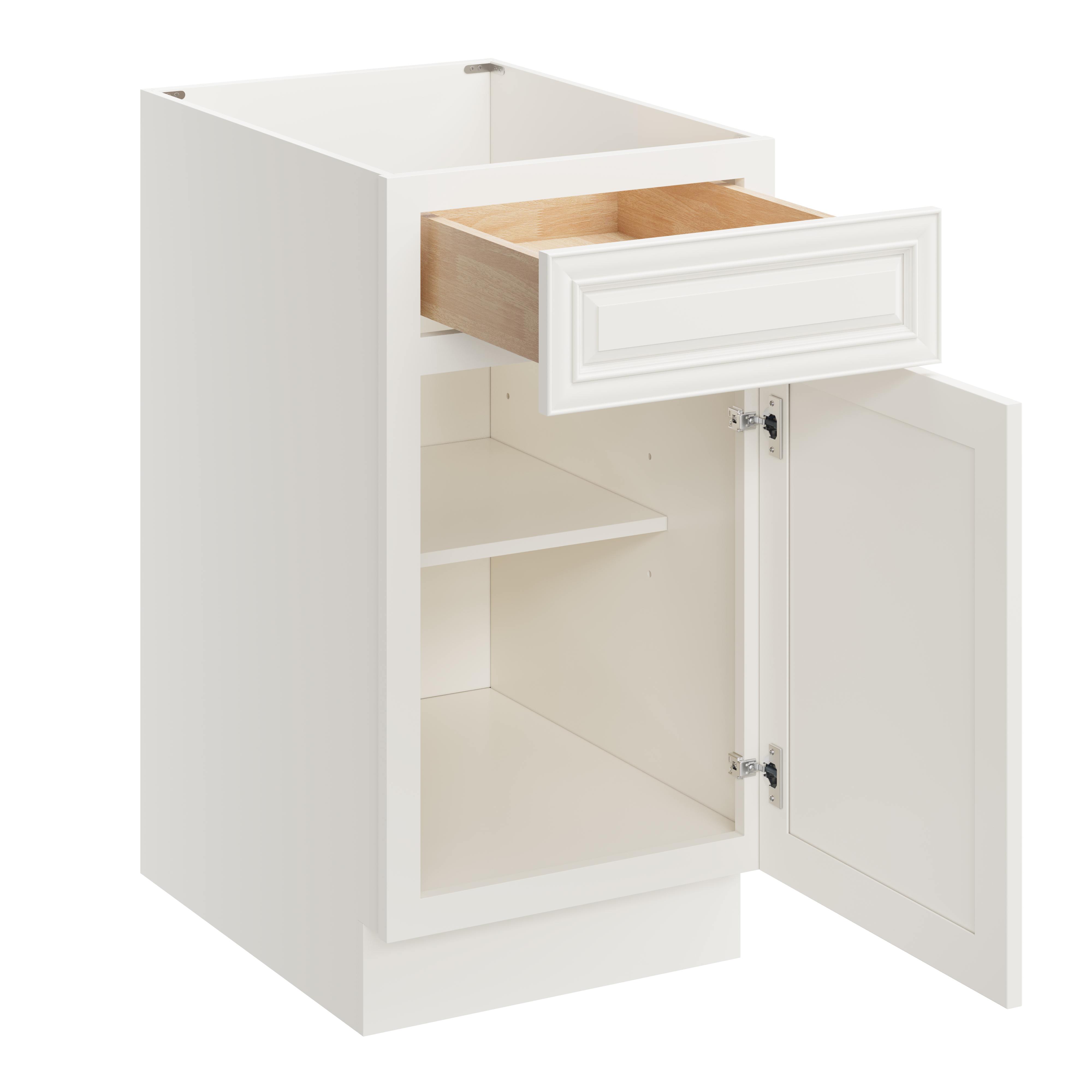 Pearl White RTA 18"W x 24"D x 34.5"H Base Cabinet with 1 Drawer and 1 Door