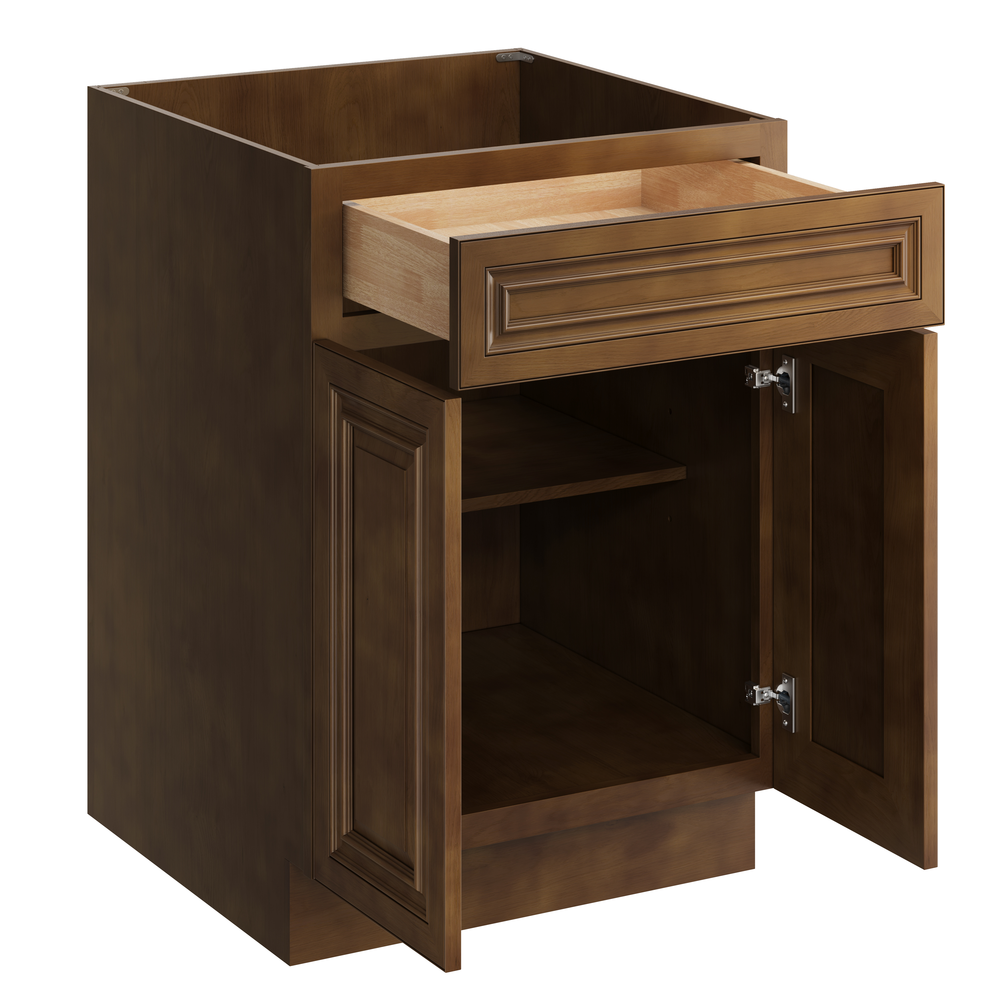 Dark Caramel RTA 24"W x 24"D x 34.5"H Base Cabinet with 1 Drawer and 2 Doors