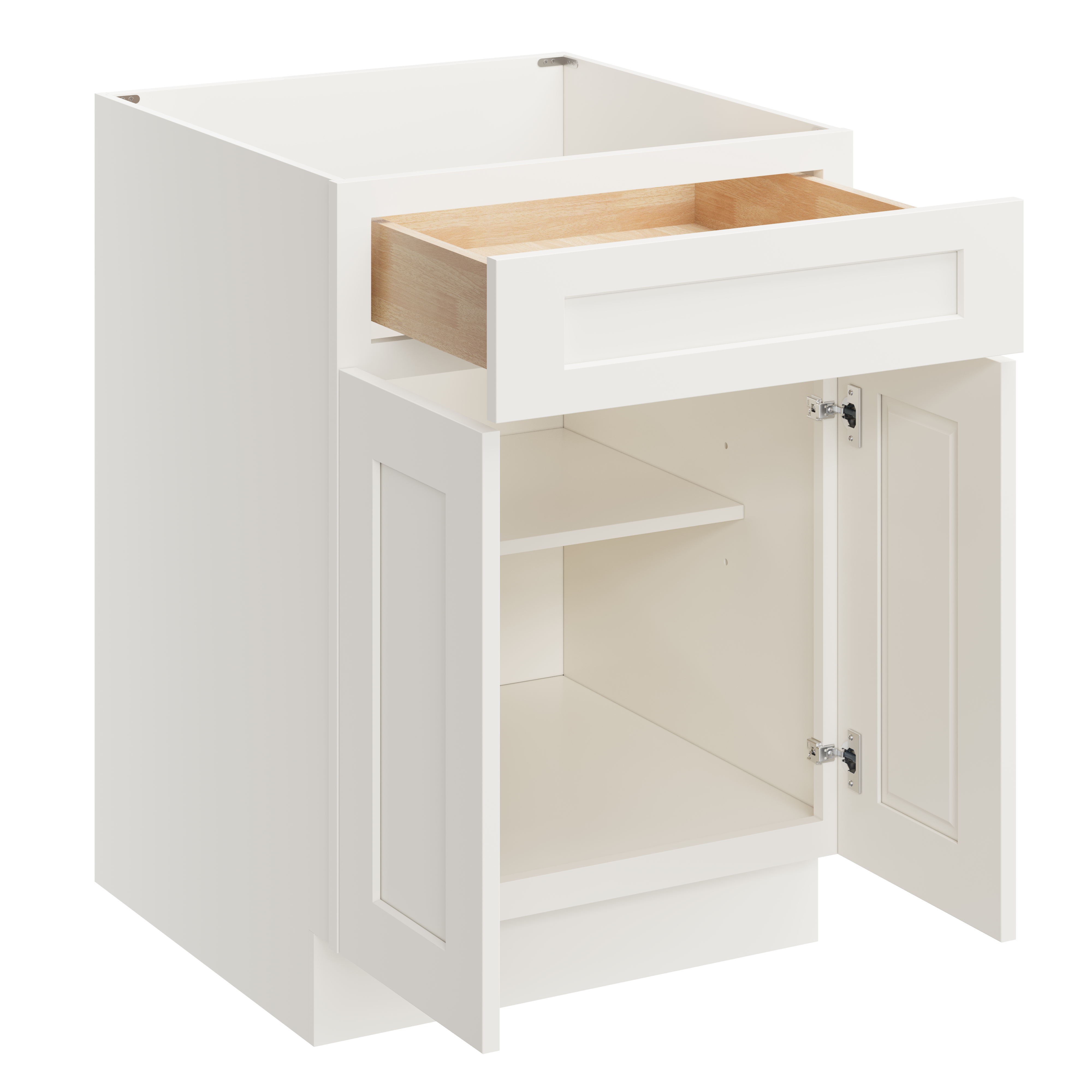 White Shaker RTA 24"W x 24"D x 34.5"H Base Cabinet with 1 Drawer and 2 Doors