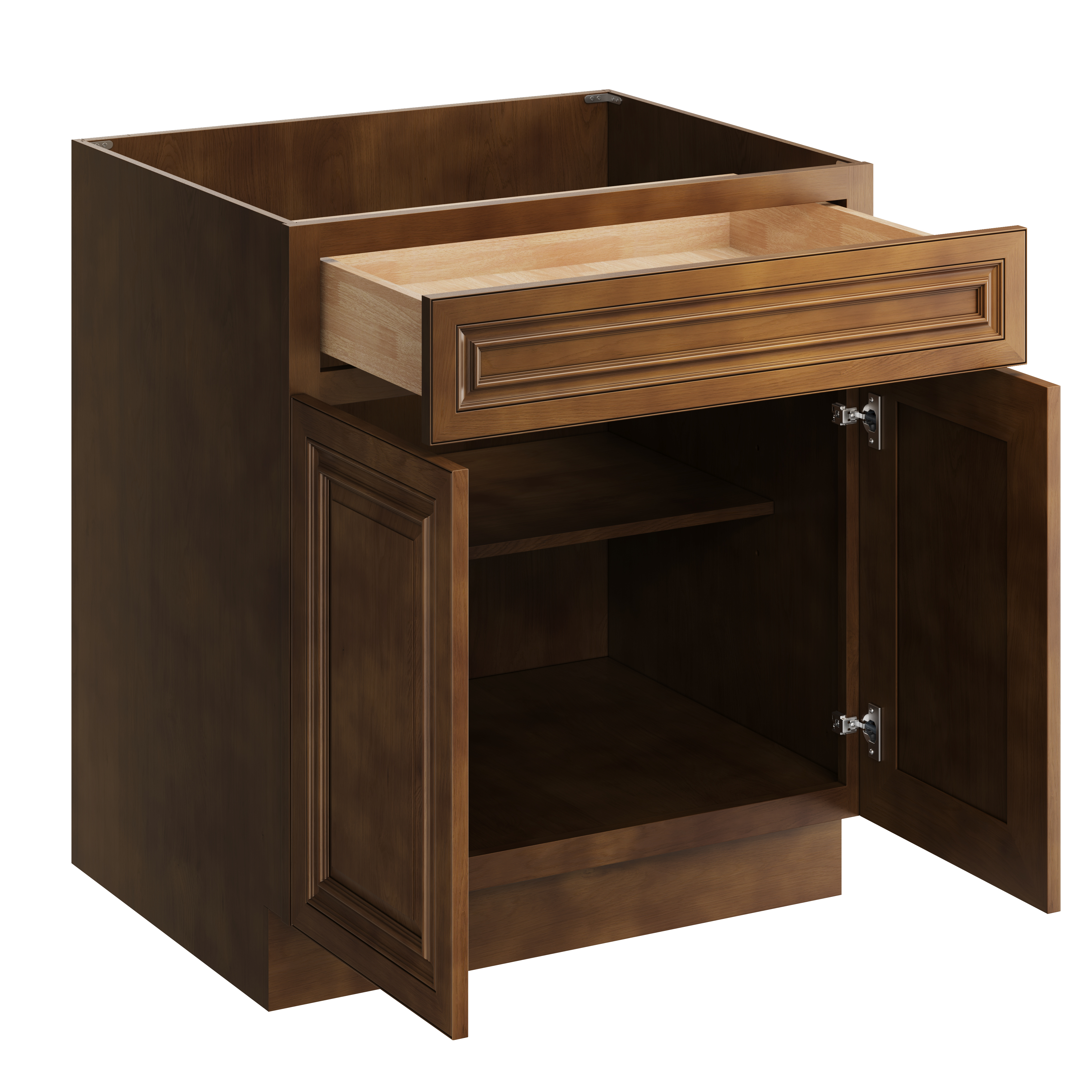 Dark Caramel RTA 30"W x 24"D x 34.5"H Base Cabinet with 1 Drawer and 2 Doors