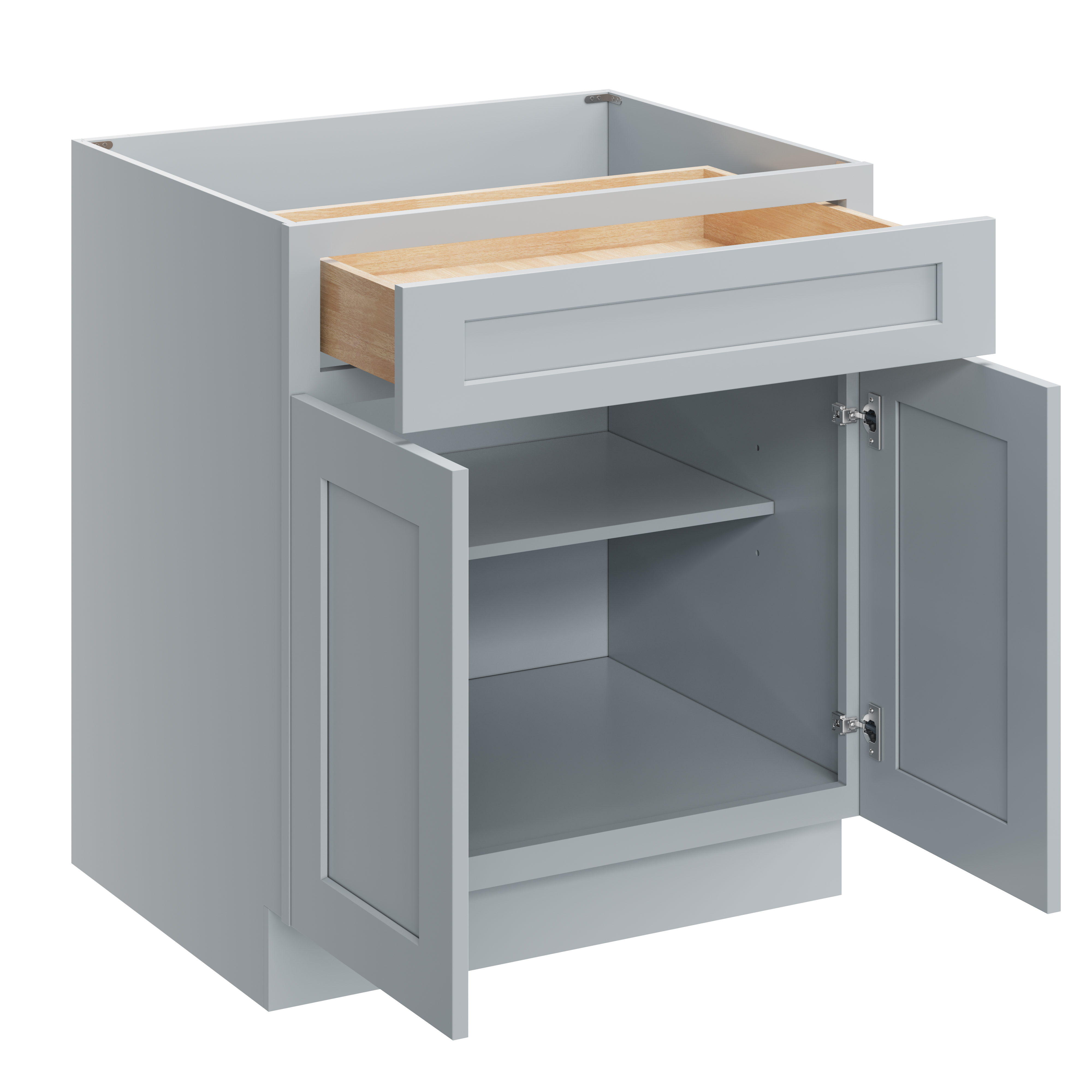 Dove Grey RTA 30"W x 24"D x 34.5"H Base Cabinet with 1 Drawer and 2 Doors