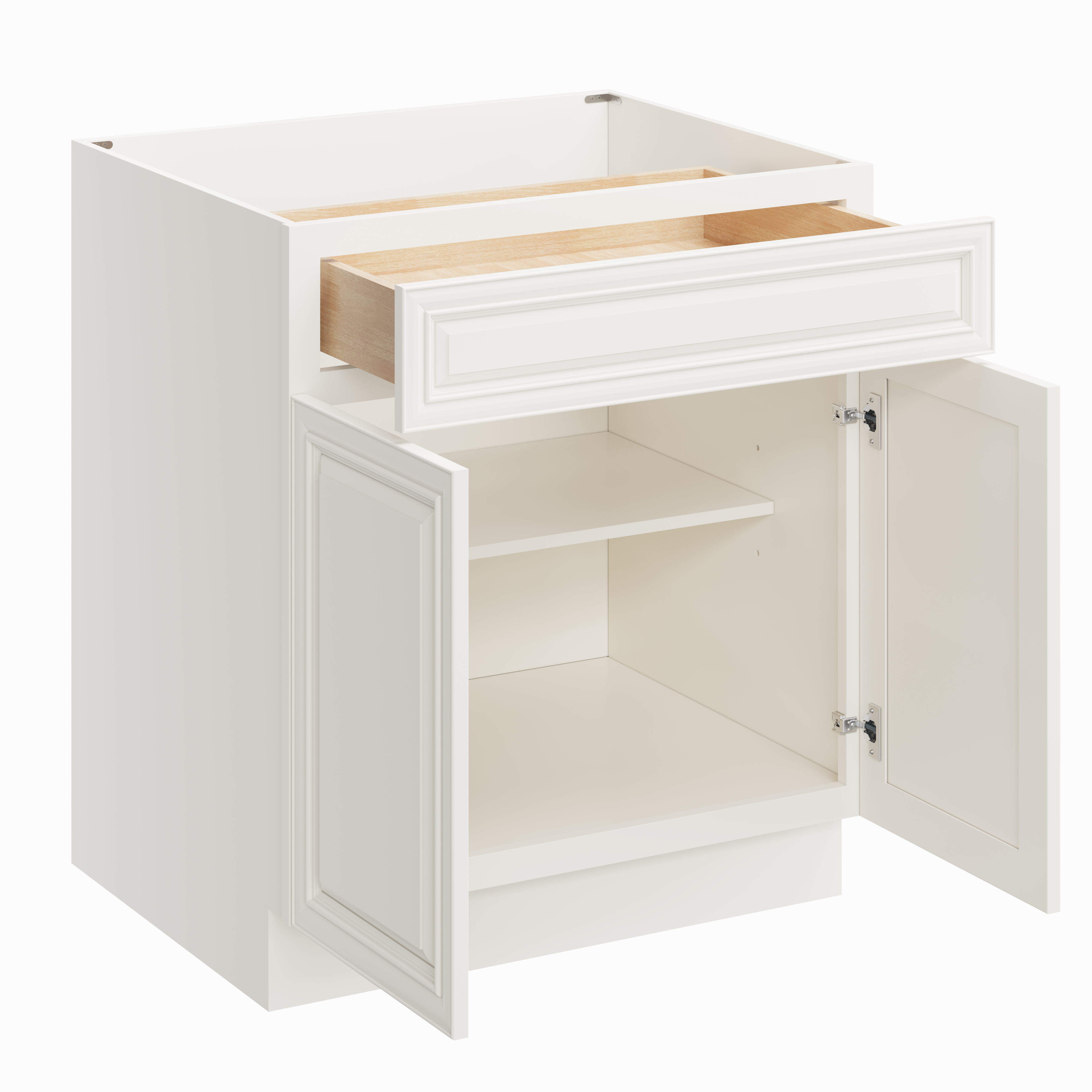 Pearl White RTA 30"W x 24"D x 34.5"H Base Cabinet with 1 Drawer and 2 Doors