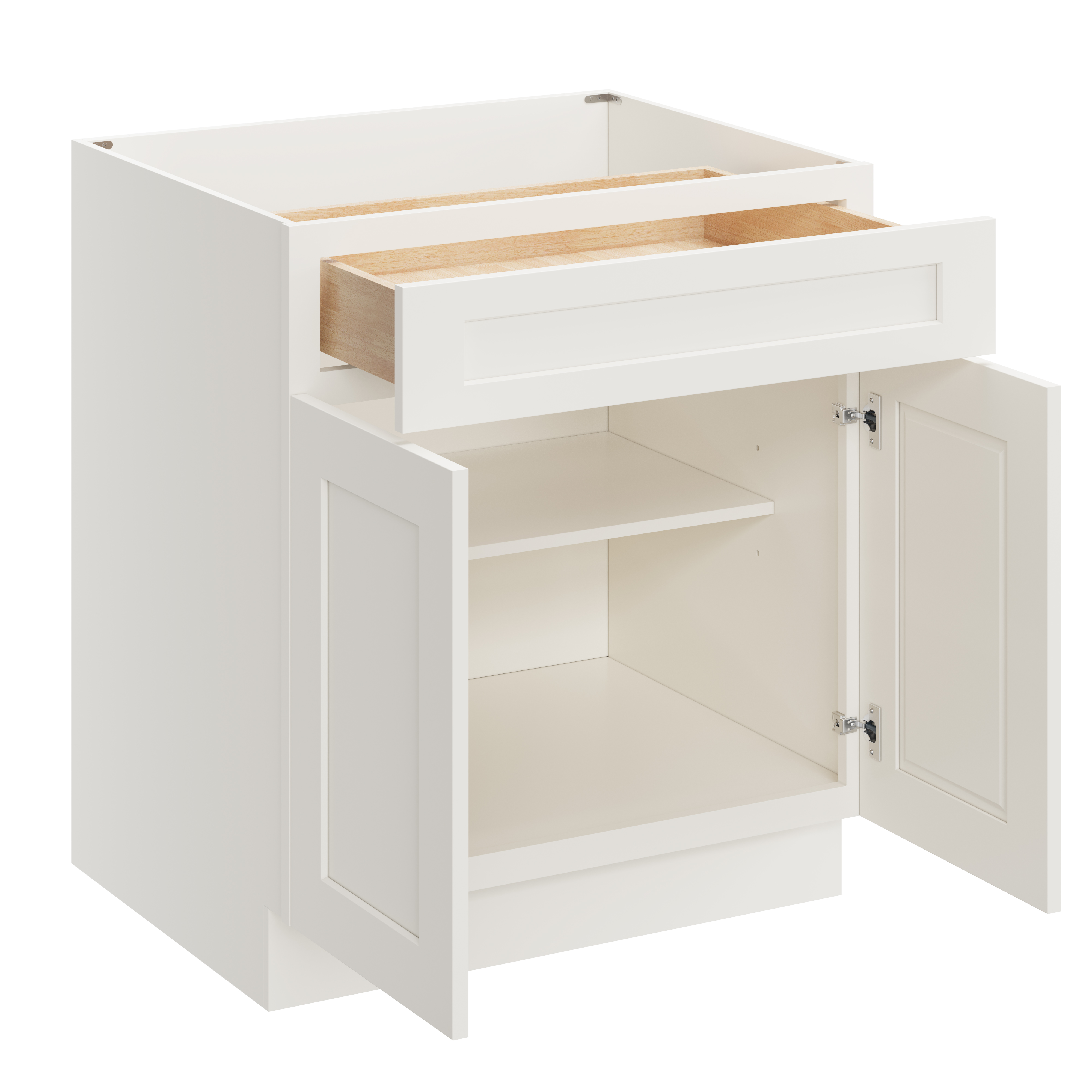 White Shaker RTA 30"W x 24"D x 34.5"H Base Cabinet with 1 Drawer and 2 Doors