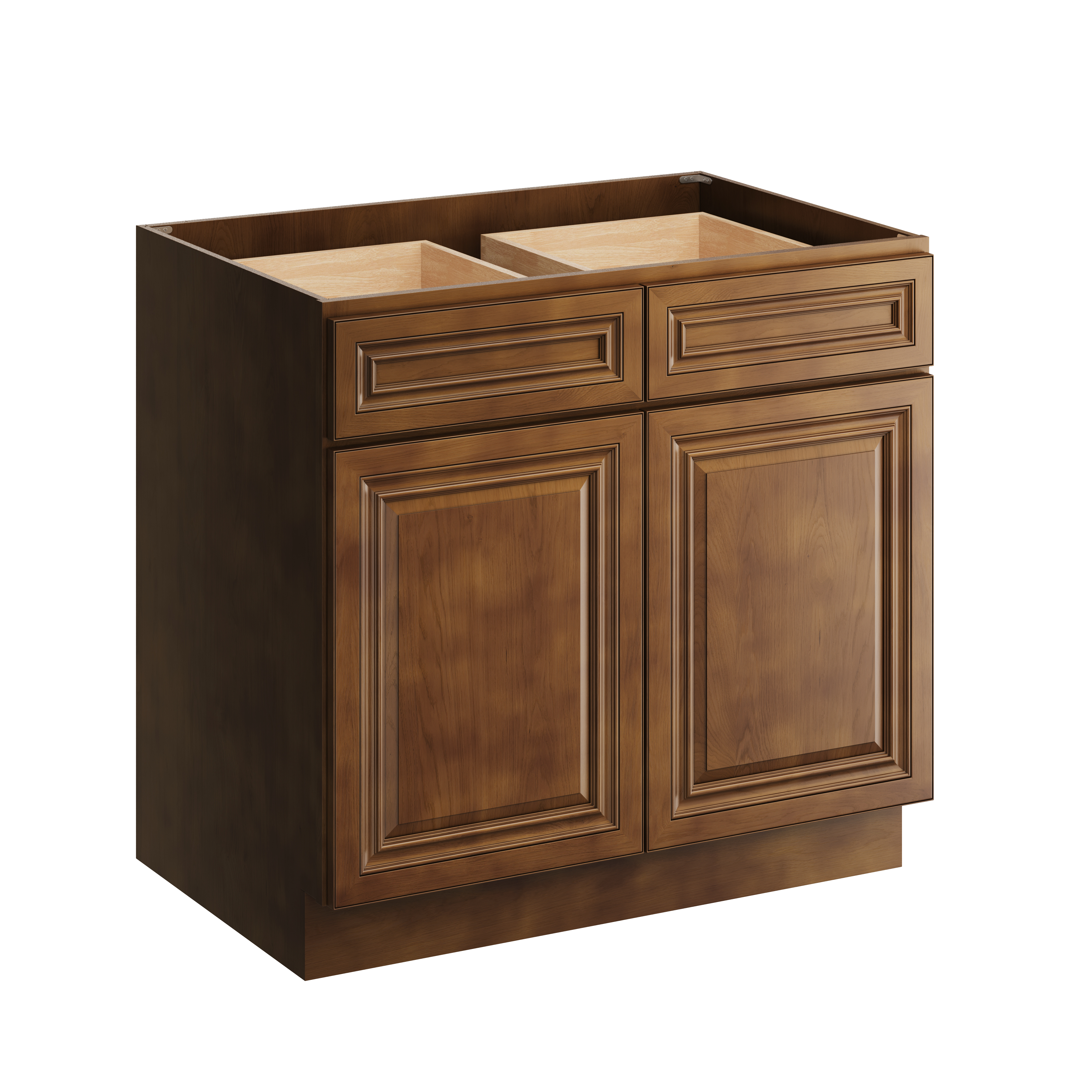 Dark Caramel RTA 36"W x 24"D x 34.5"H Base Cabinet with 2 Drawers and 2 Doors