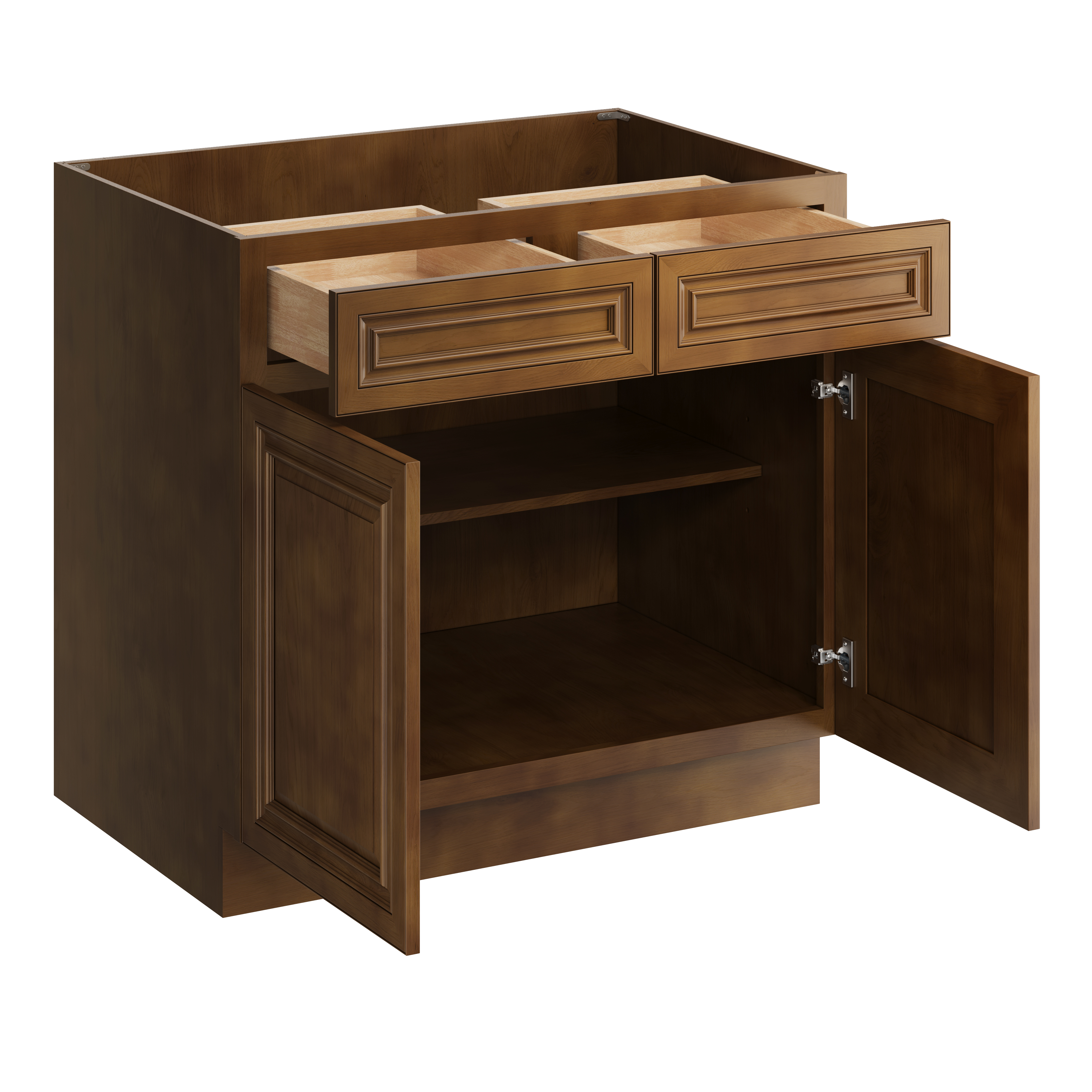 Dark Caramel RTA 36"W x 24"D x 34.5"H Base Cabinet with 2 Drawers and 2 Doors