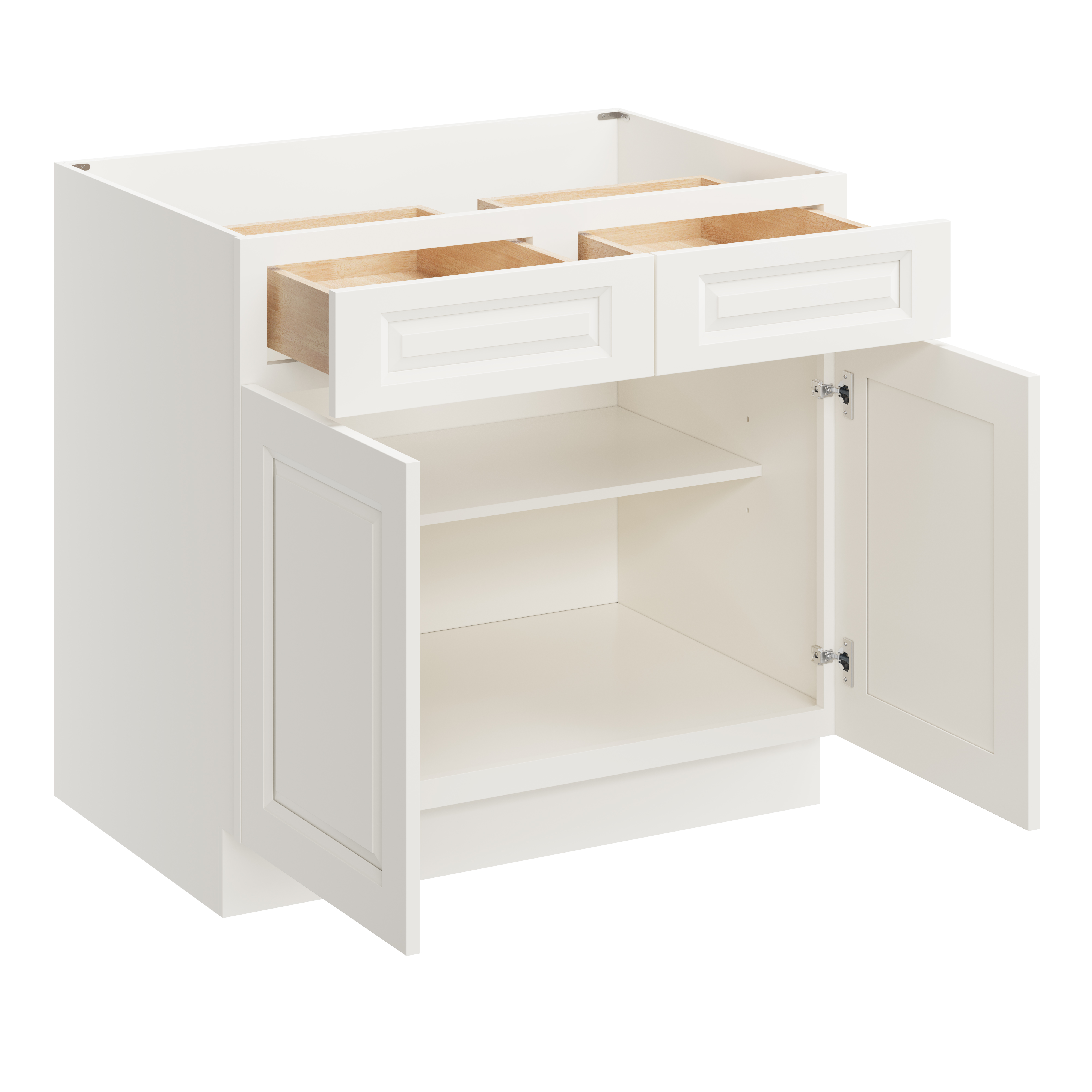 Glacier White RTA 36"W x 24"D x 34.5"H Base Cabinet with 2 Drawers and 2 Doors