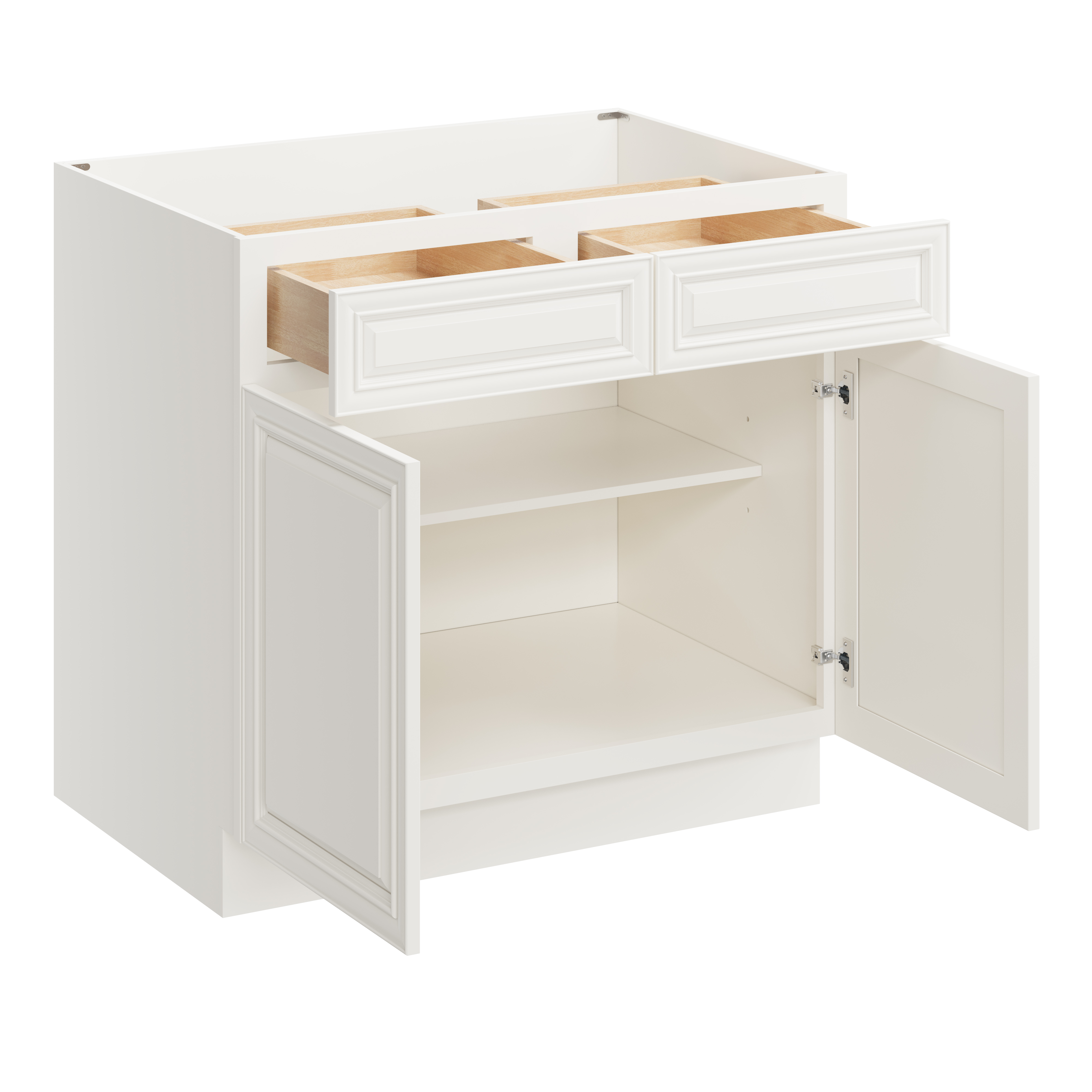 Pearl White RTA 36"W x 24"D x 34.5"H Base Cabinet with 2 Drawers and 2 Doors