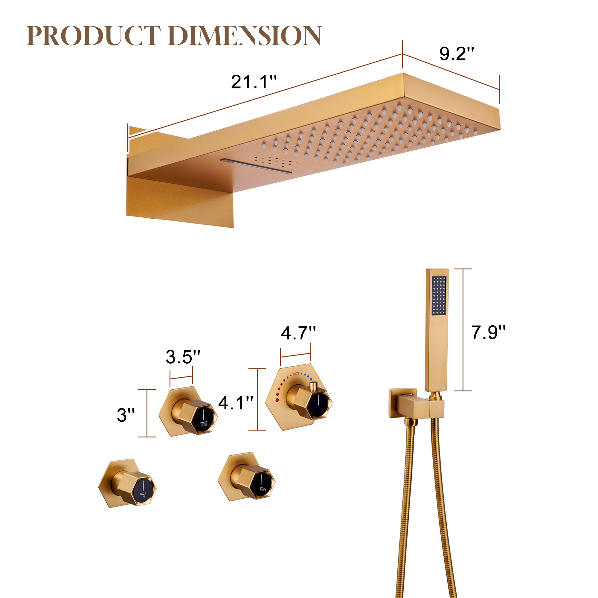 22" Wall-Mount Thermostatic Shower System with 64-Color LED & Built-In Music