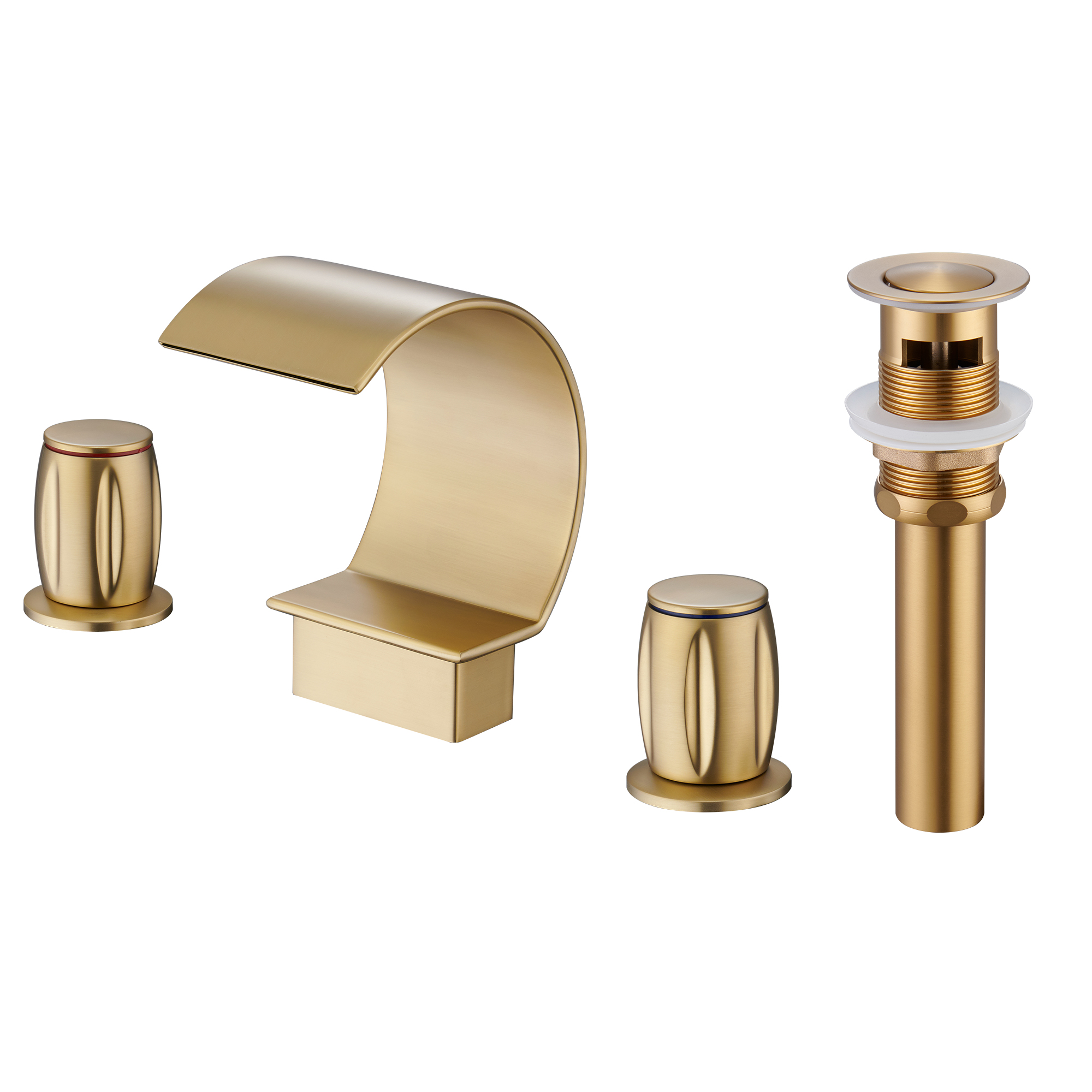 Arc Waterfall Spout Bathroom Faucet with Dual Temperature Control Handles